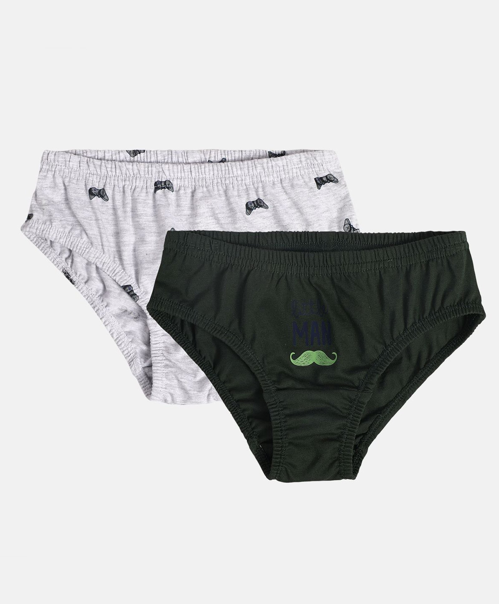 MINI KLUB Cotton Pack Of 2 Mustache & Video Game Printed Briefs - Dark Green & Grey-picture-19