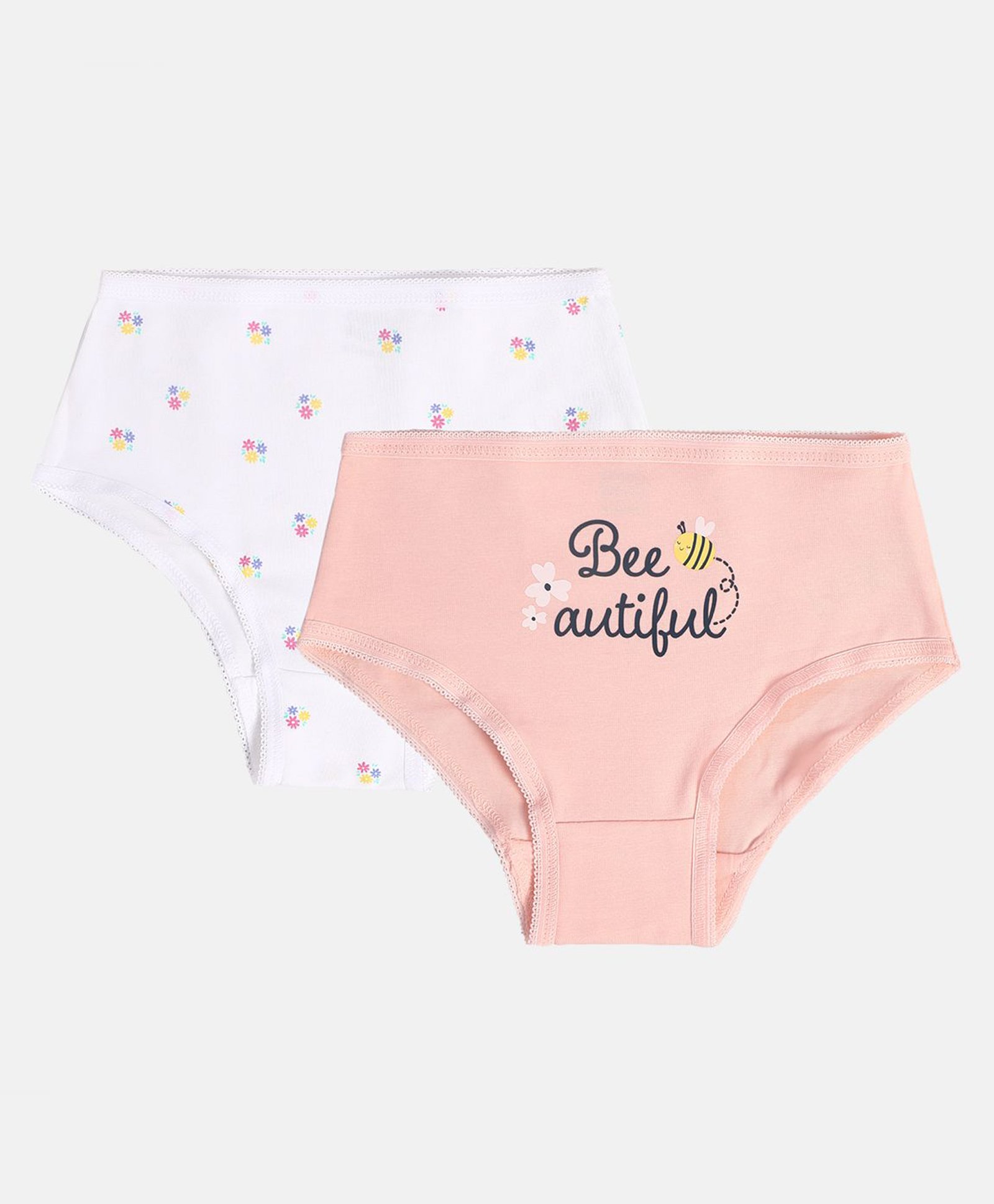 MINI KLUB Cotton Pack Of 2 Floral & Bee Printed Panties - Pink & White-image-20