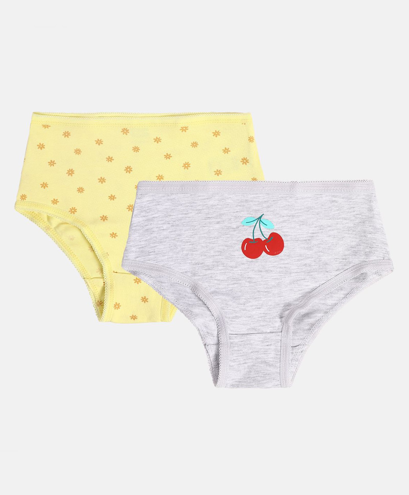 MINI KLUB Cotton Pack Of 2 Floral & Cheery Printed Panties - Grey & Yellow-image-11