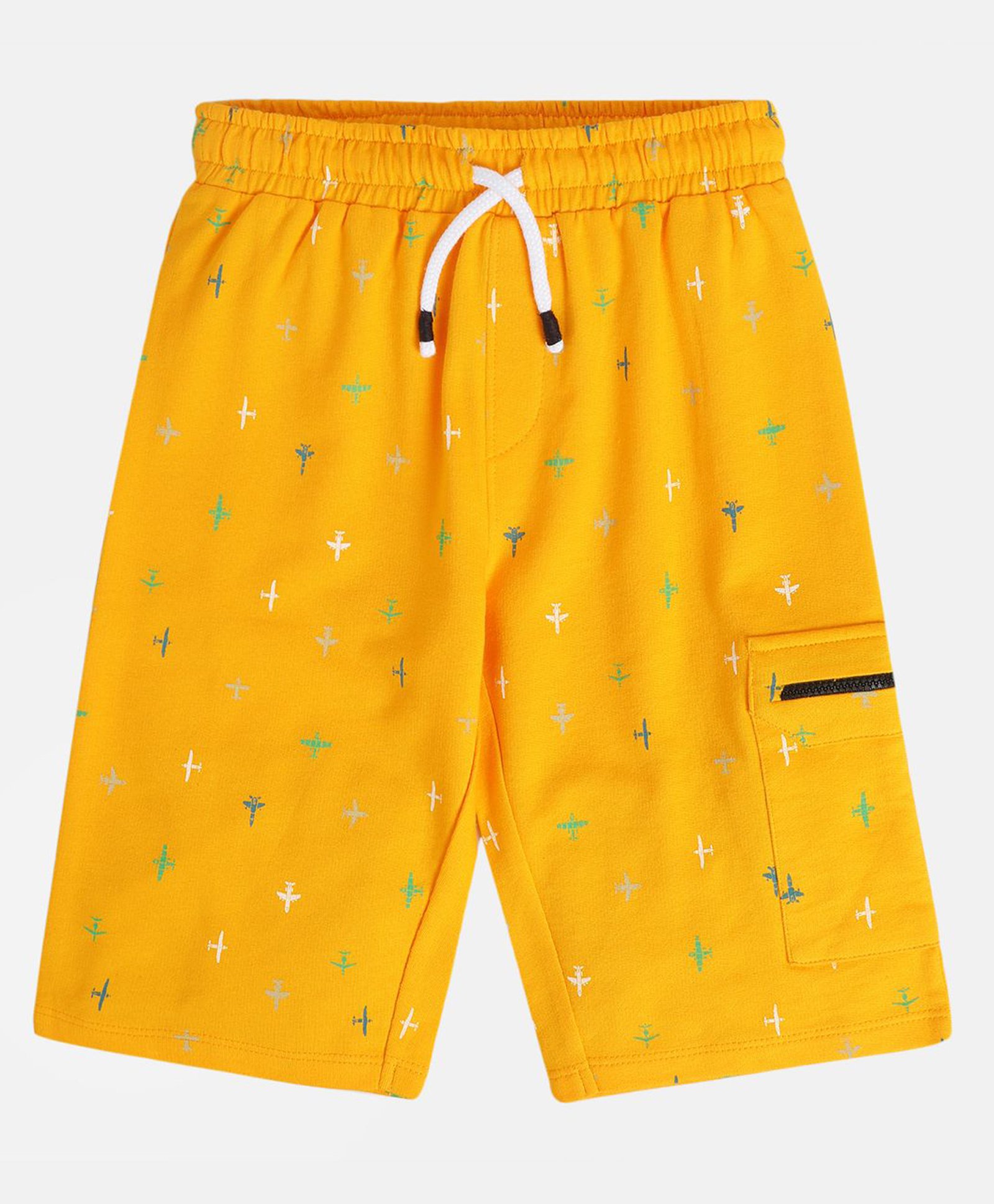 MINI KLUB Cotton Aeroplane Printed Shorts - Mustard-picture-21