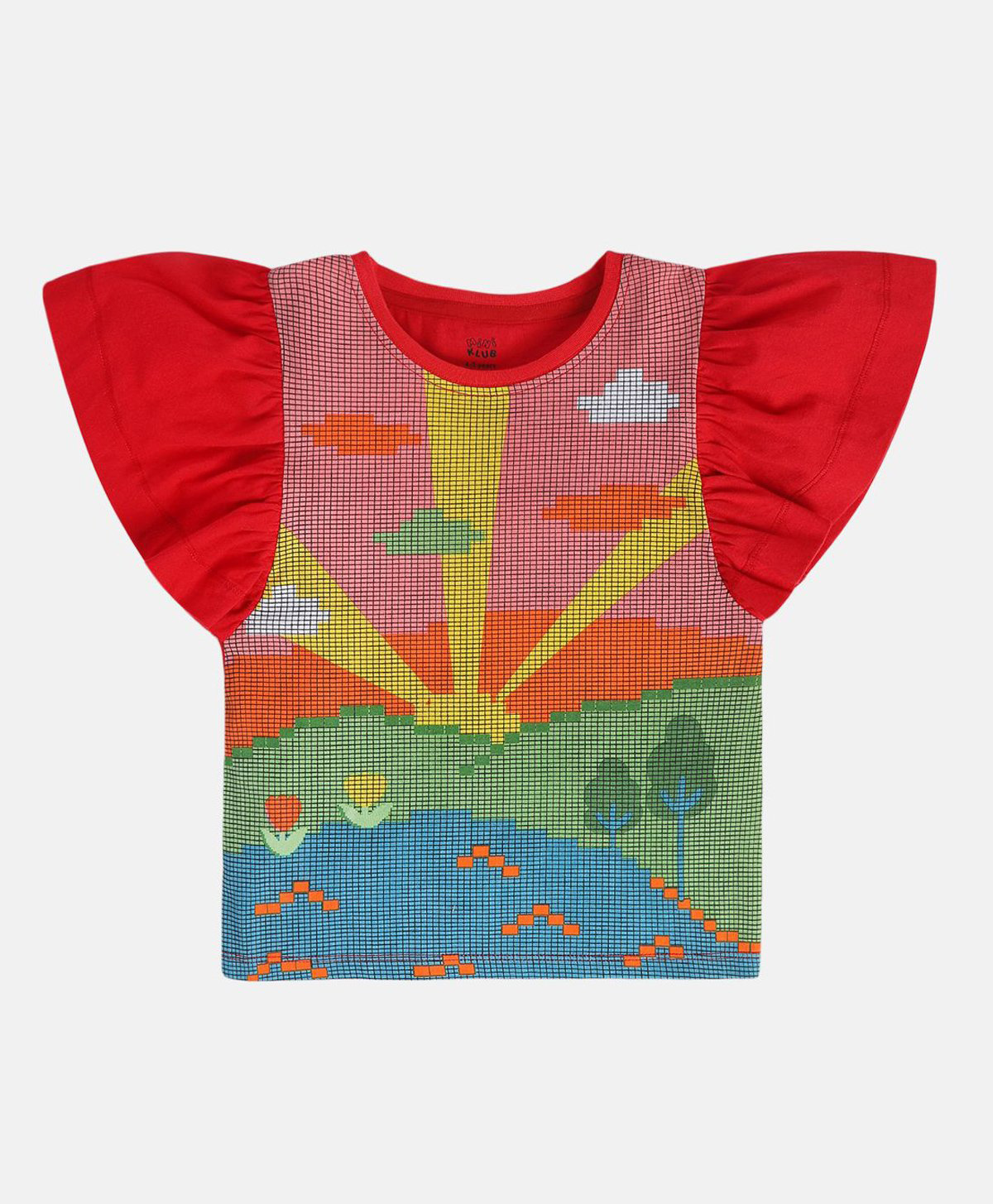 MINI KLUB Cotton Half Sleeves Sunrise Printed Top - Red-picture-28