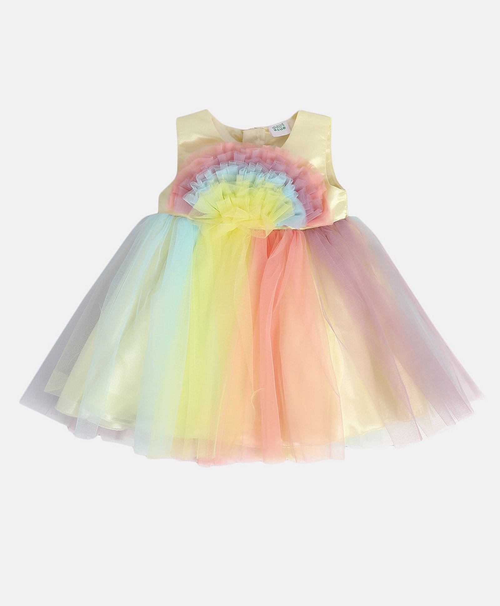MINI KLUB Cotton Sleeveless Rainbow Ruffle Detailed Dress - Multi Colour-image-15