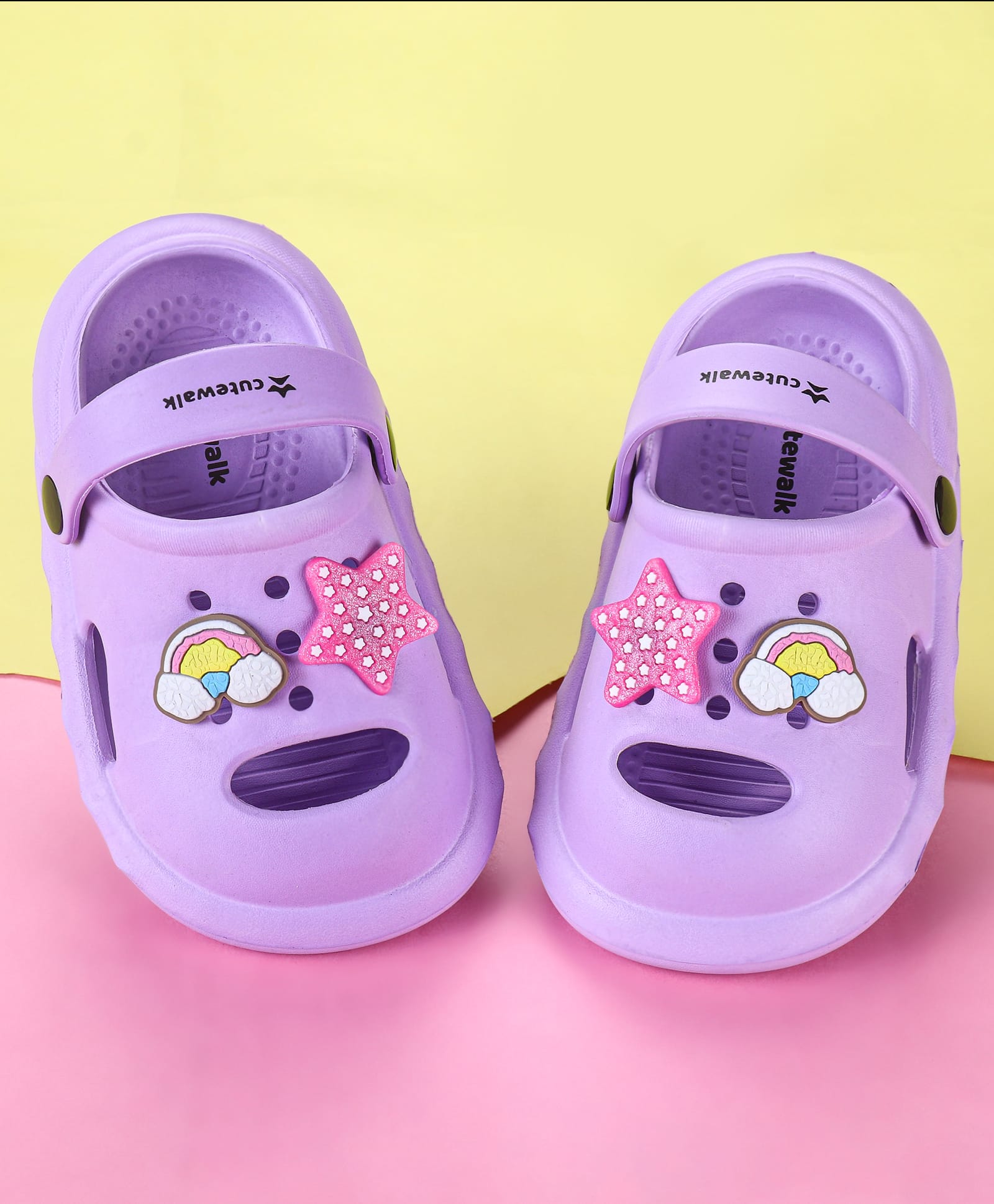 Cute Walk by Babyhug Back Strap Closure Clogs with Star Applique - Purple-image-47