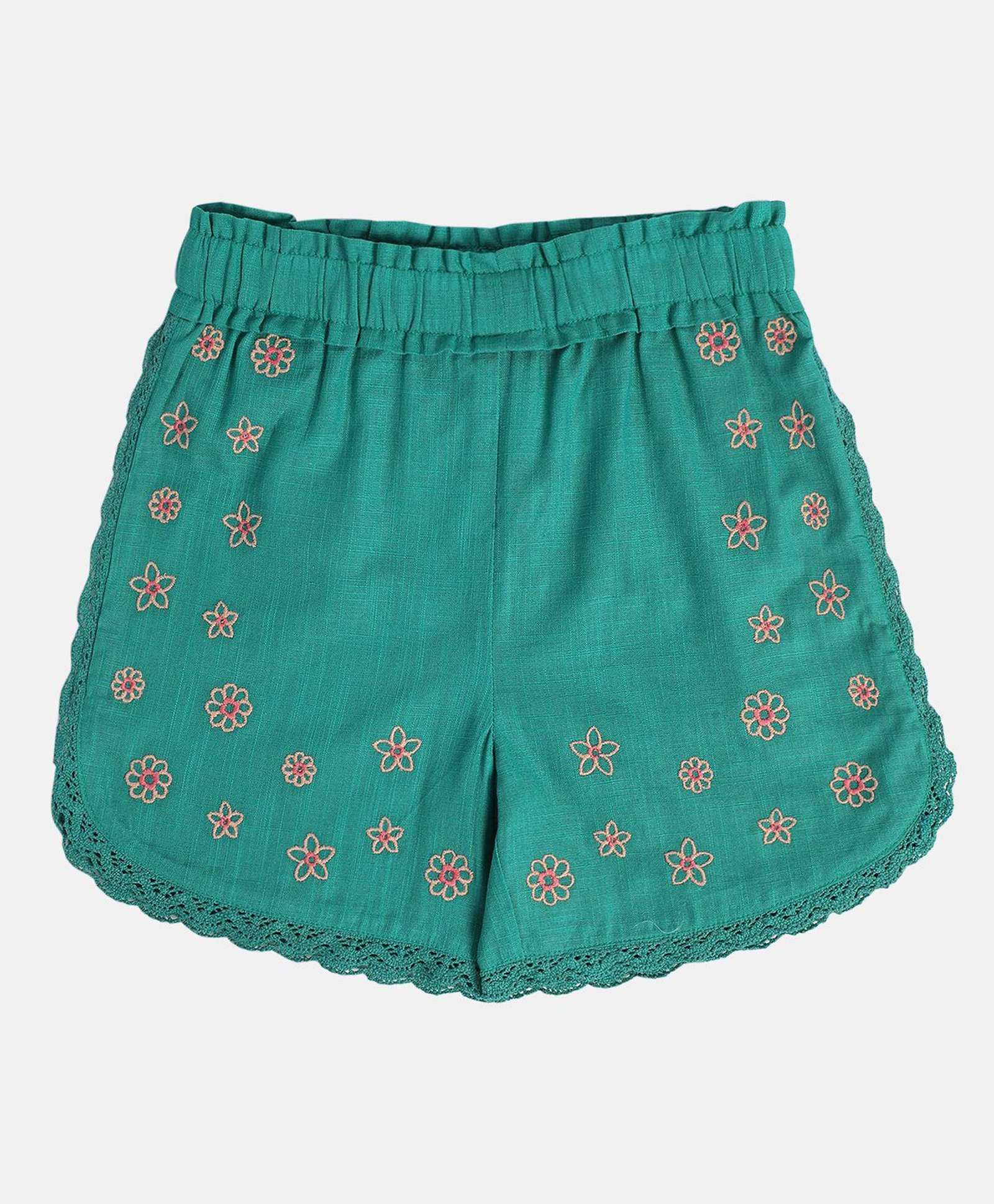 MINI KLUB Cotton Floral Embroidered Shorts - Green-picture-16