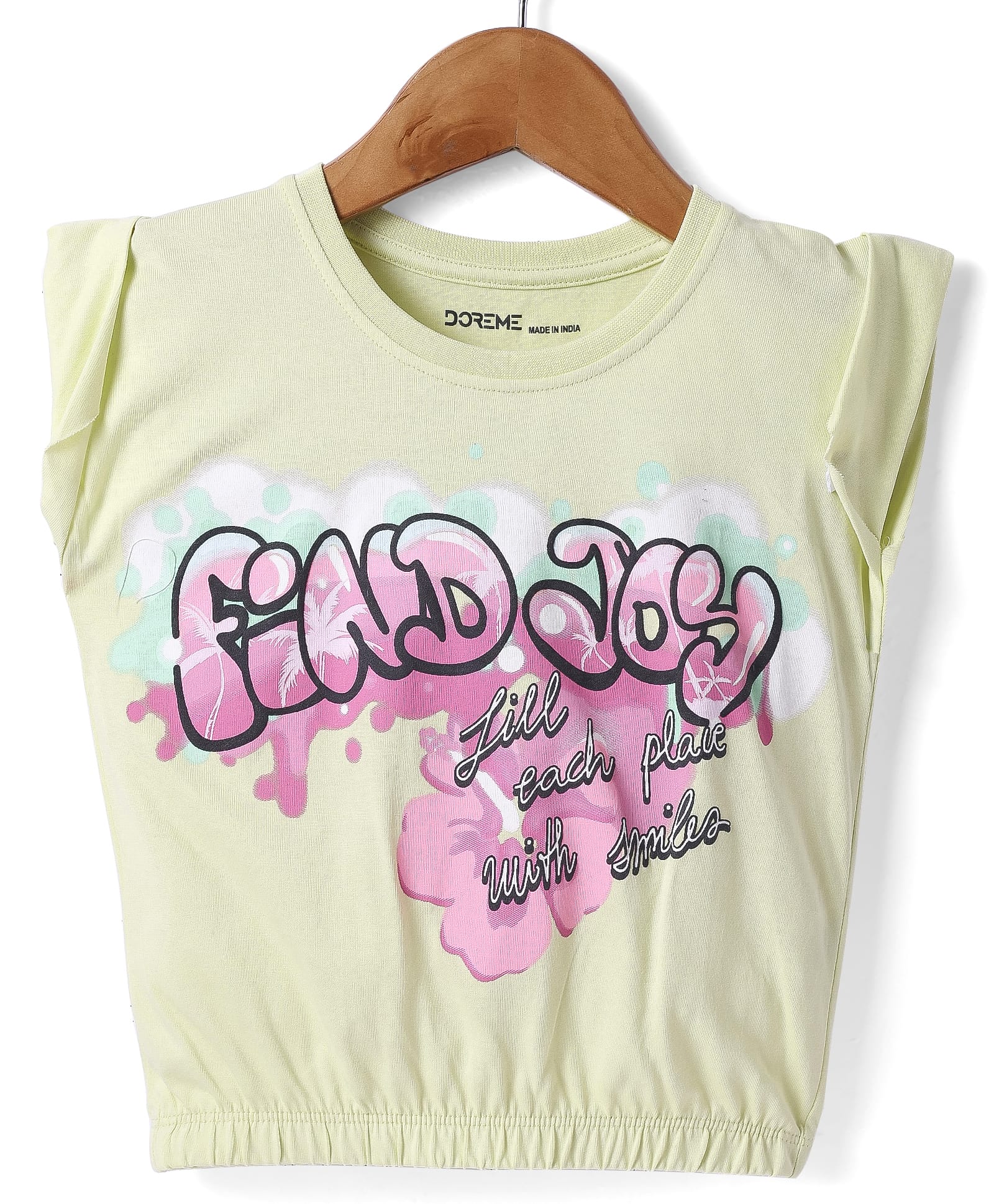 Doreme Single Jersey Knit Sleeveless Top With Text Print - Lemon Yellow-picture-20