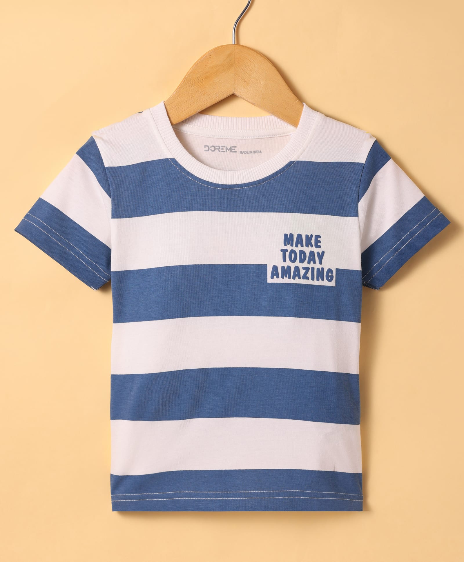 Doreme Single Jersey Knit Half Sleeves T-Shirt with Text Print & White - Navy Blue & White-image-48