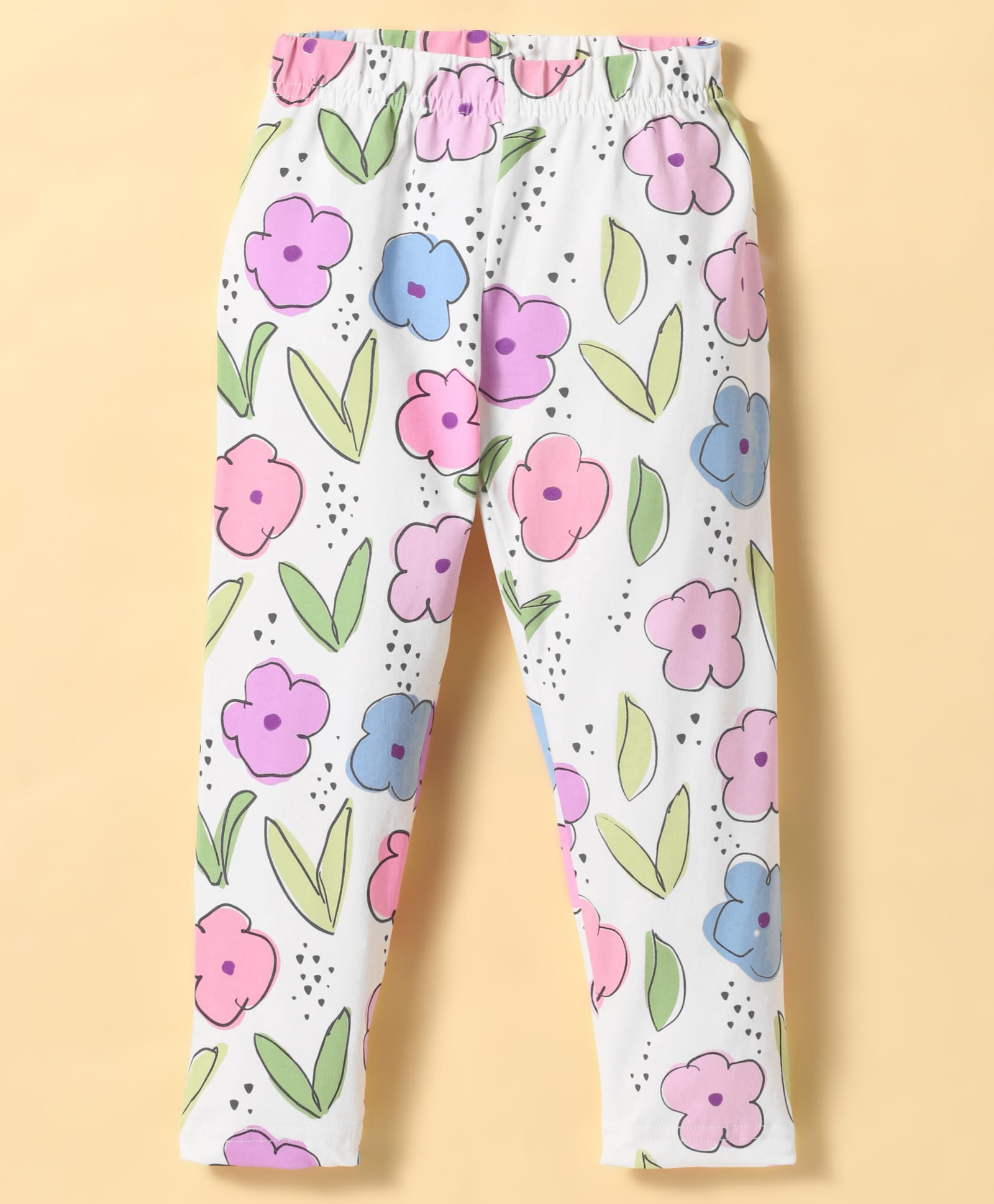 Doreme Single Jersey Knit Full Length Leggings with Floral Print - Offwhite-picture-23