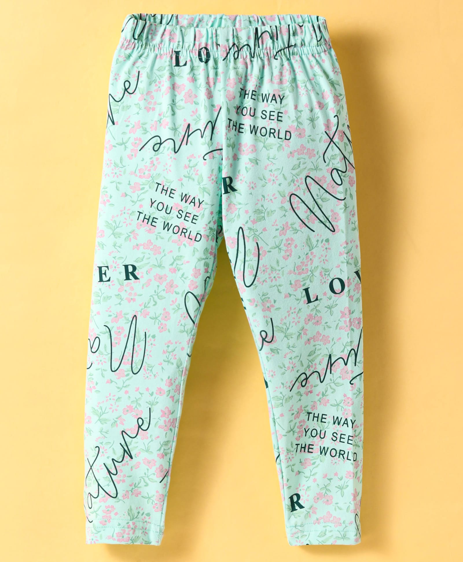 Doreme Single Jersey Knit Full Length Text Printed Leggings - Light Green-picture-22