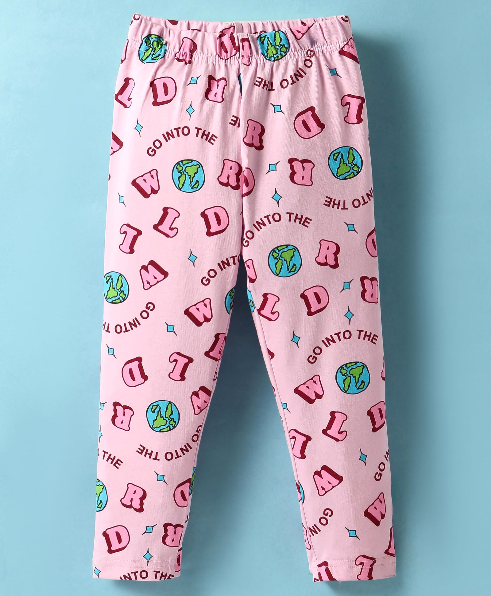 Doreme Single Jersey Knit Full Length Text Printed Leggings - Pink-picture-21