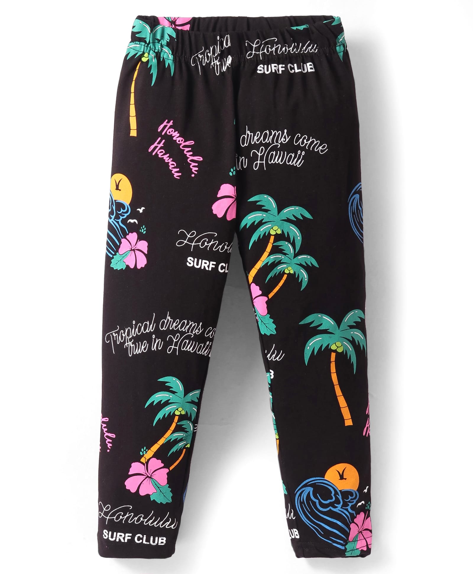 Doreme Single Jersey Knit Full Length Beach Theme Printed Leggings - Black-picture-16