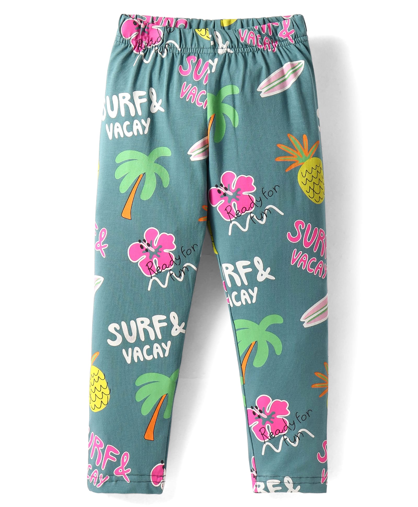 Doreme Single Jersey Knit Full Length Beach Theme Printed Leggings - Mint-picture-14