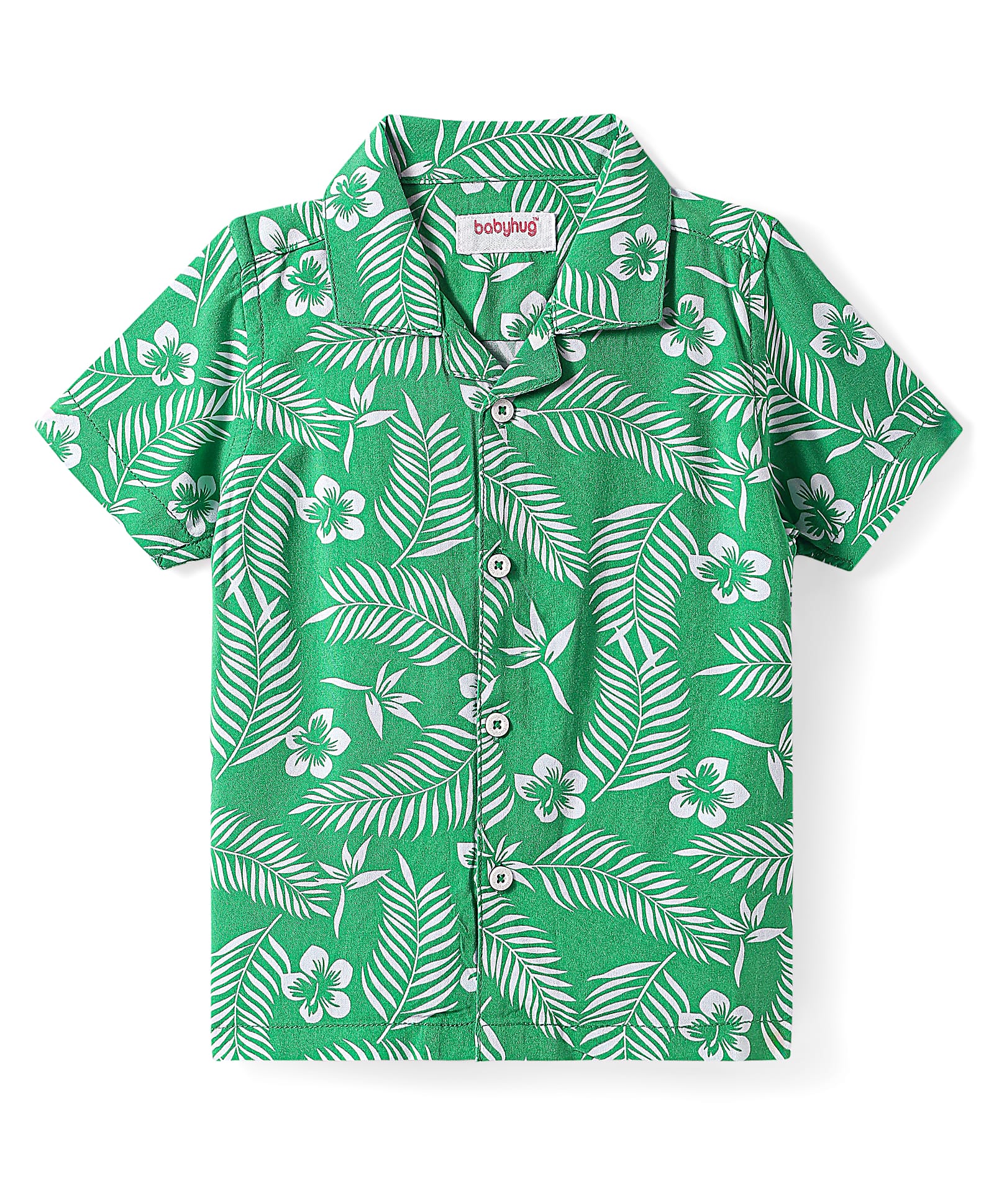 Babyhug Viscose Woven Half Sleeves Resort Collar Shirt with Tropical Theme Print - Green-image-21