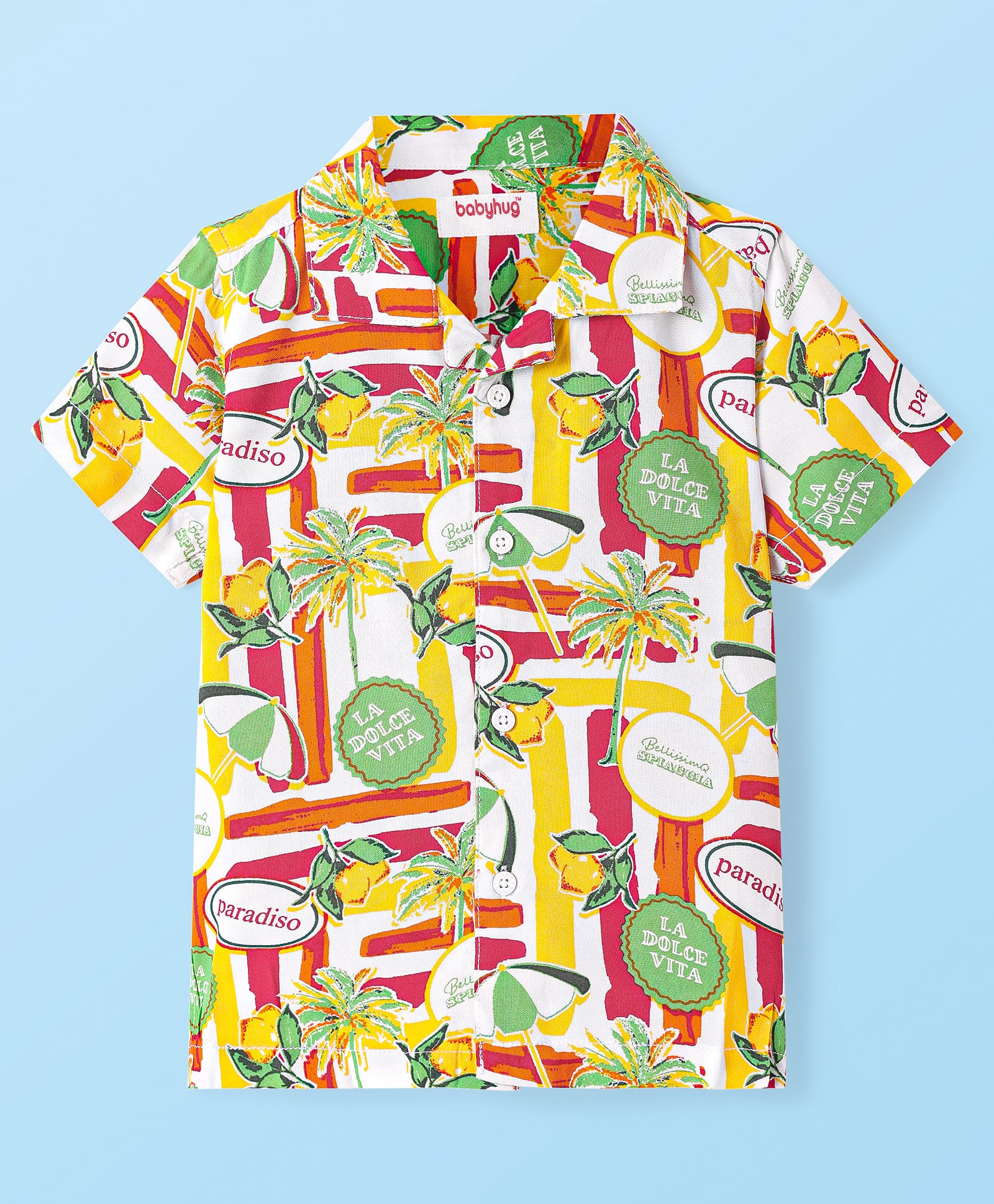 Babyhug Cotton Viscose Woven Half Sleeve Shirt with Tropical Print - Yellow-image-44