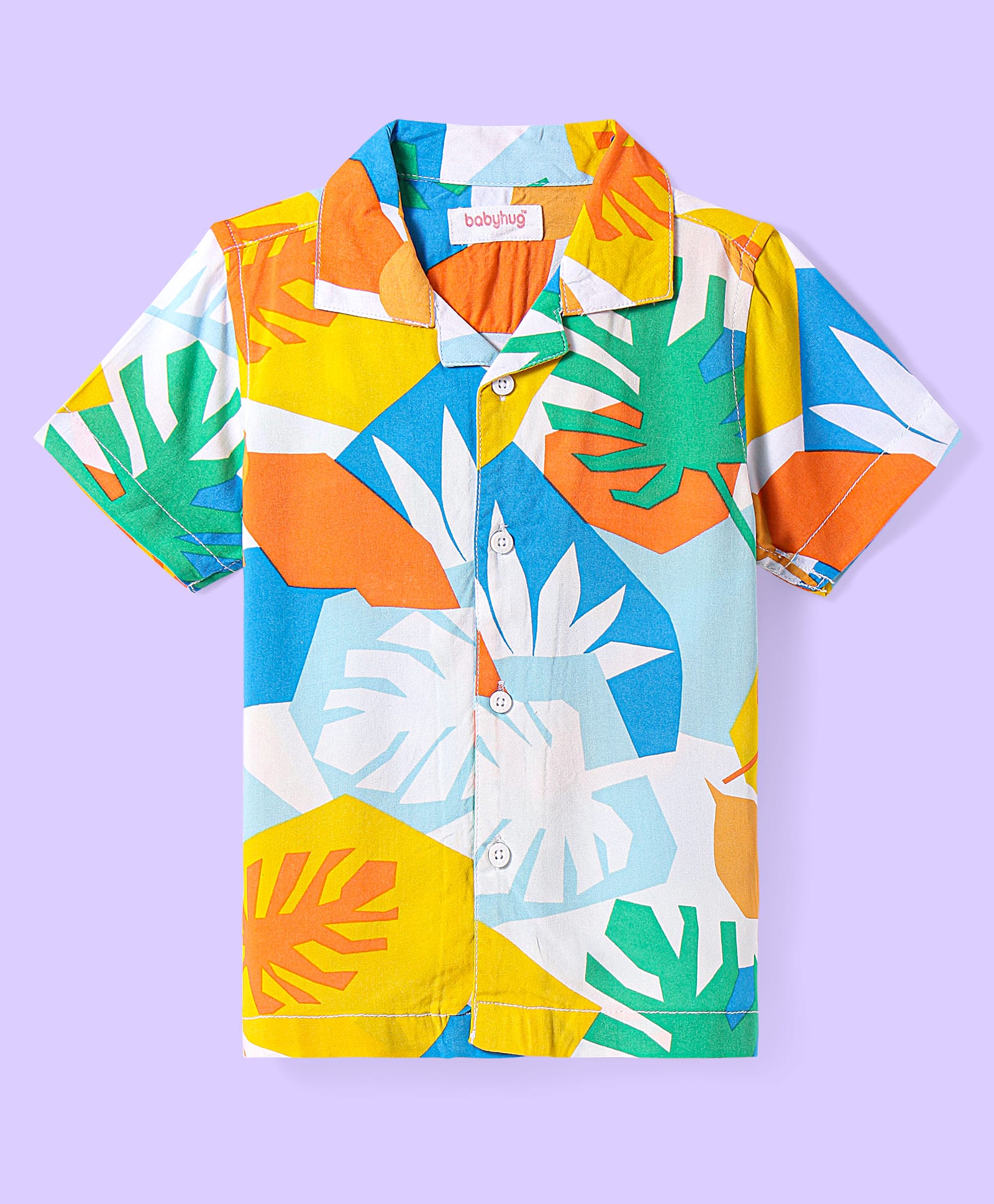 Babyhug Cotton Viscose Woven Half Sleeves Resort Collar Shirt with Tropical Print - Light Blue & Yellow-image-43