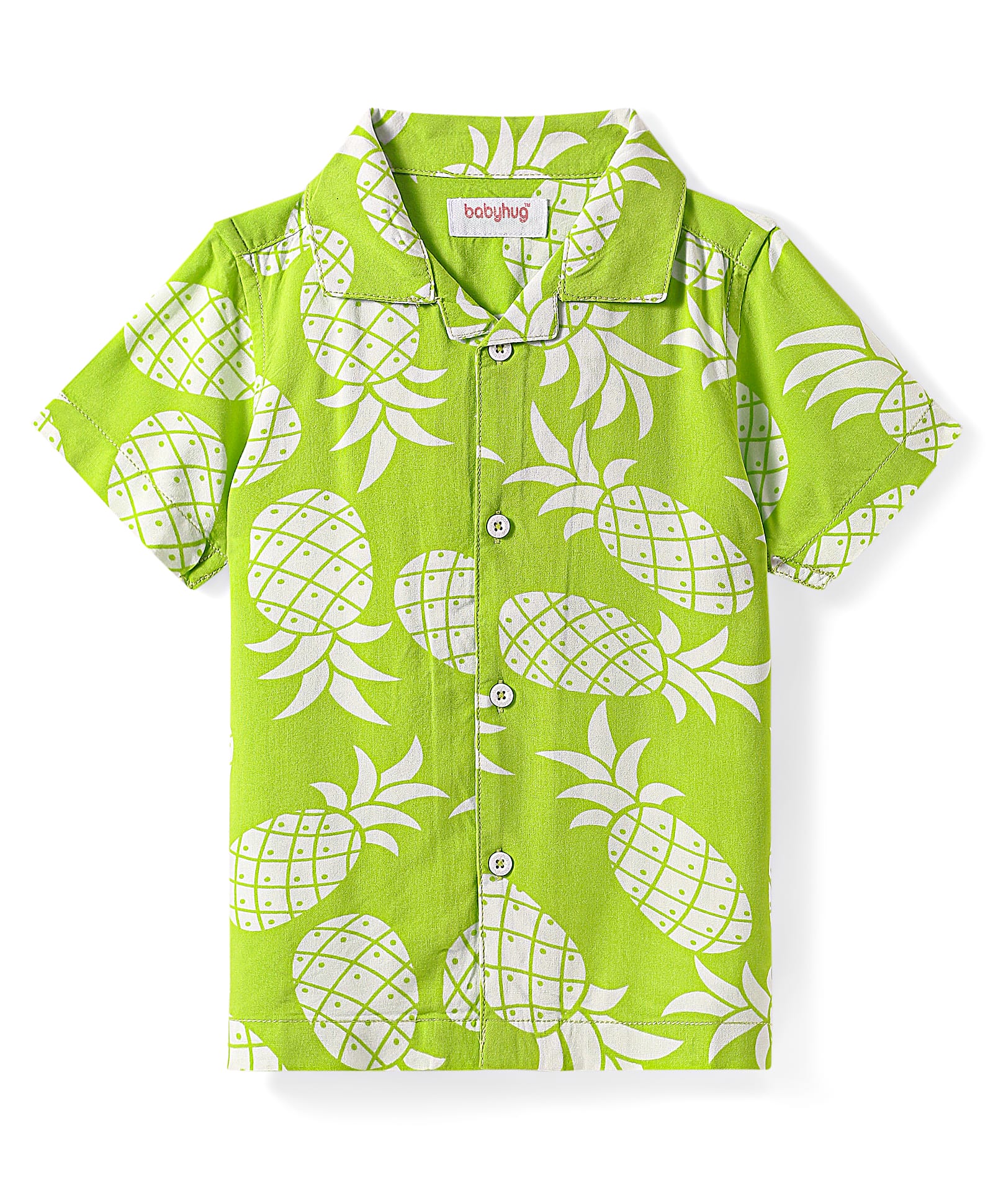 Babyhug Cotton Woven Half Sleeves Resort Collar Shirt with Pineapple Print - Green-image-18