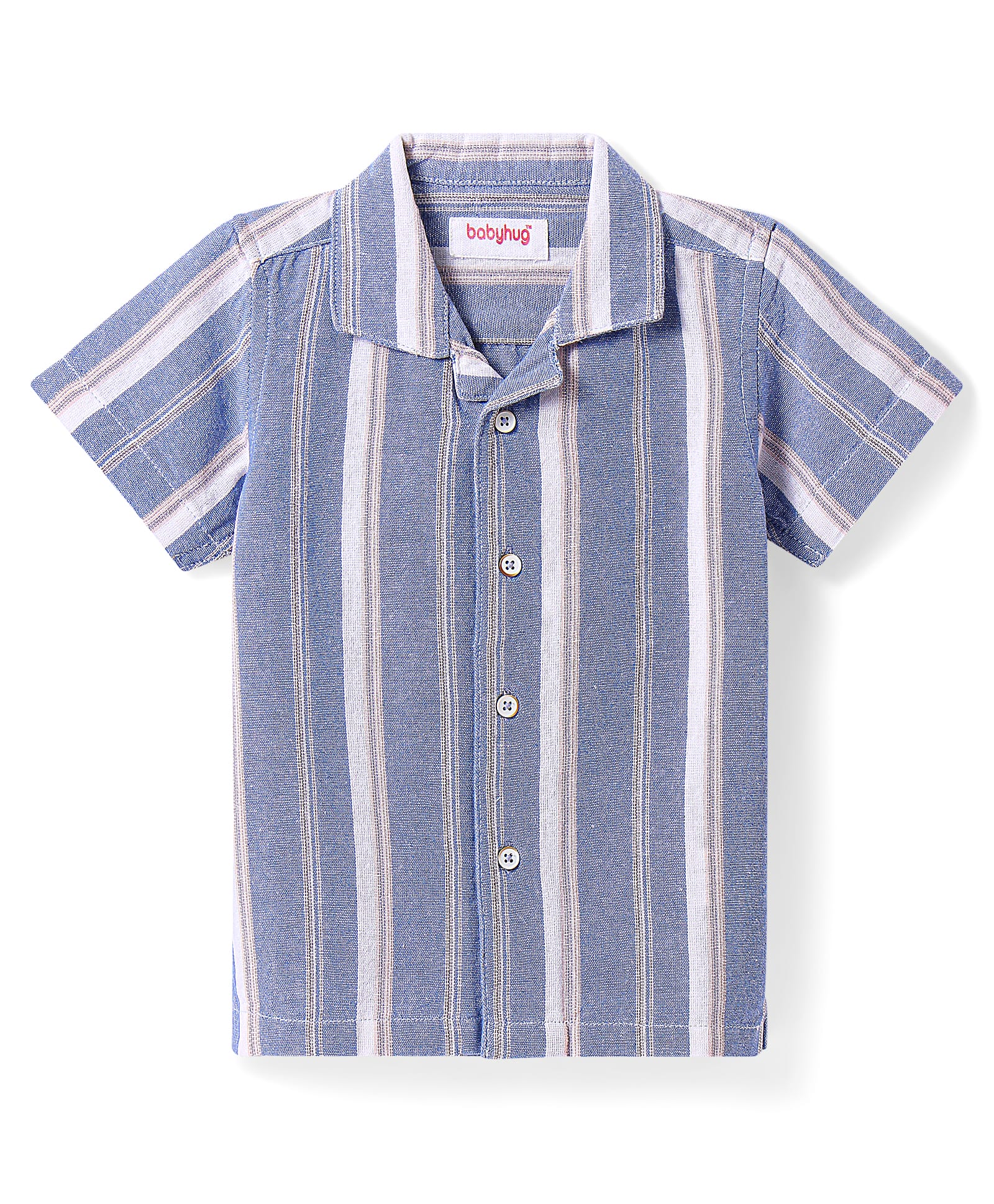 Babyhug Cotton Woven Half Sleeve Resort Collar Shirt with Stripes - Light Blue & White-image-3