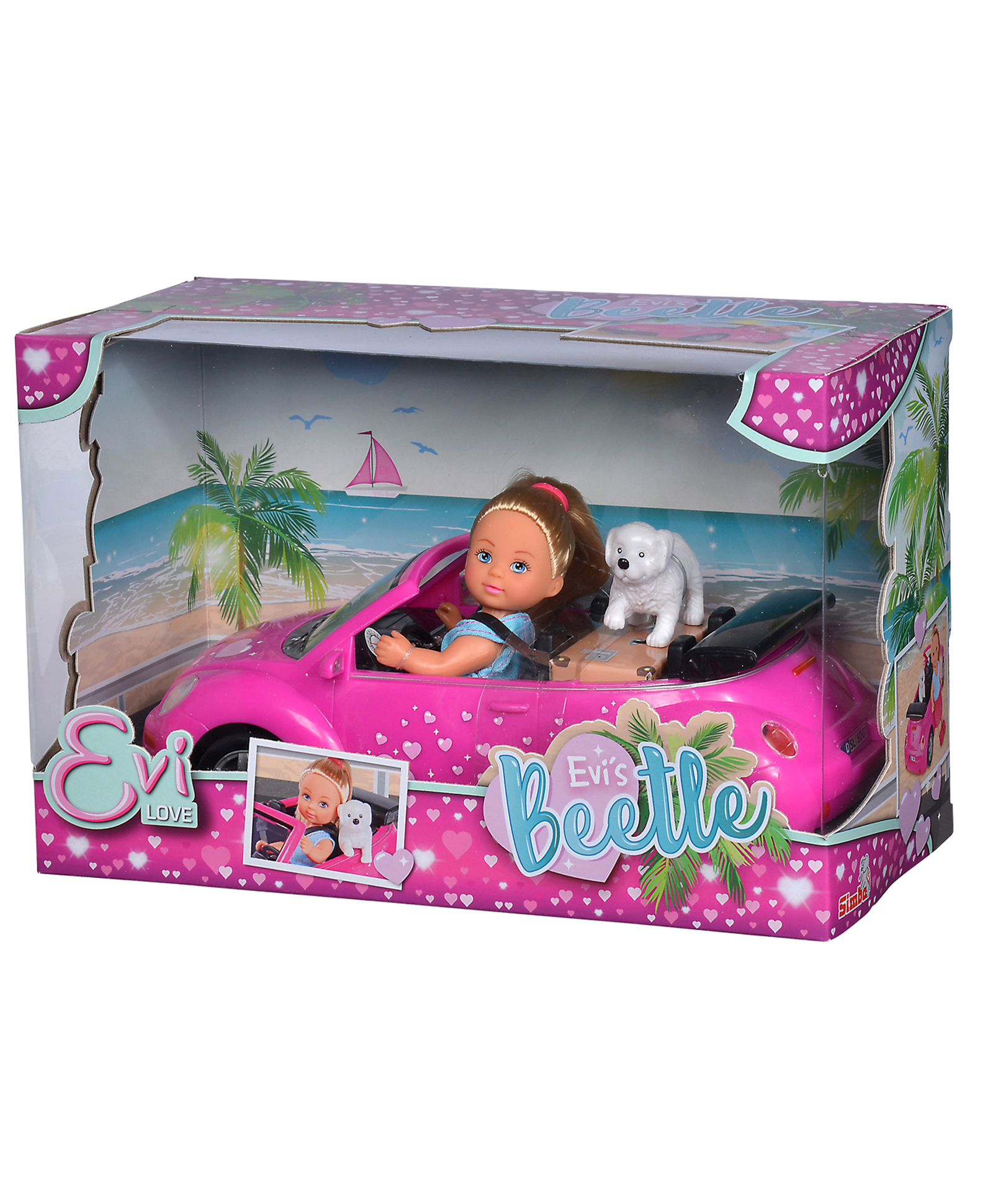 Steffi Love Evi Doll with Dog in Volkswagen Beetle Car Pink - Height 10 cm-image-21