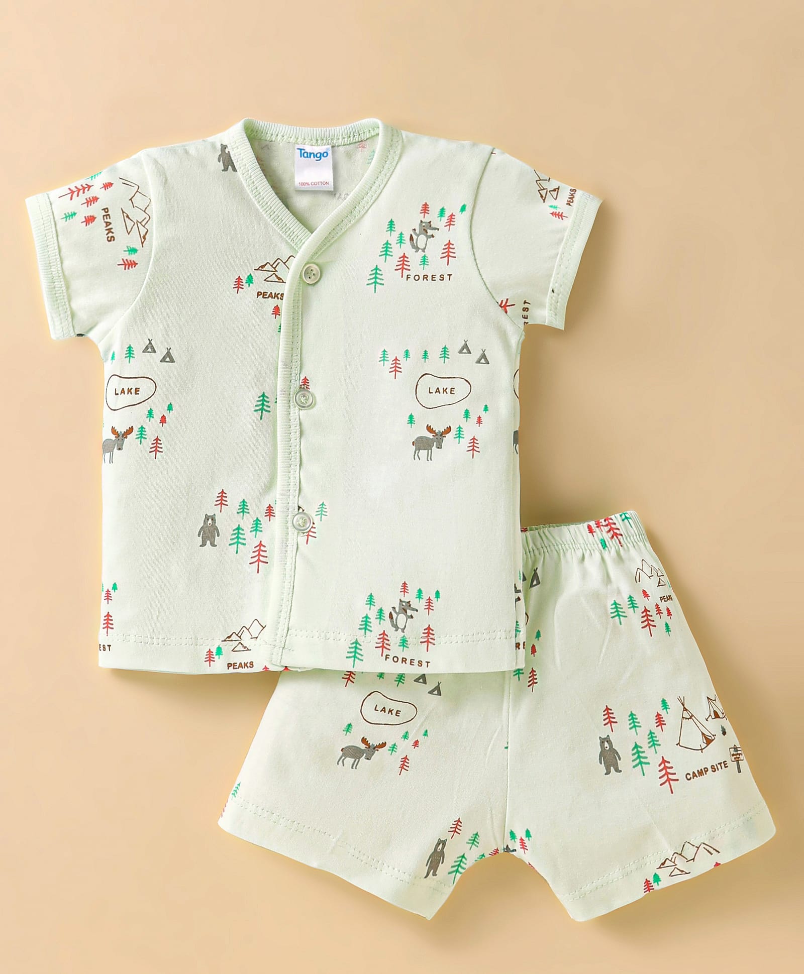 Tango Single Jersey Knit Half SleevesShorts Night Suit with Animal Print - Light Green-picture-36