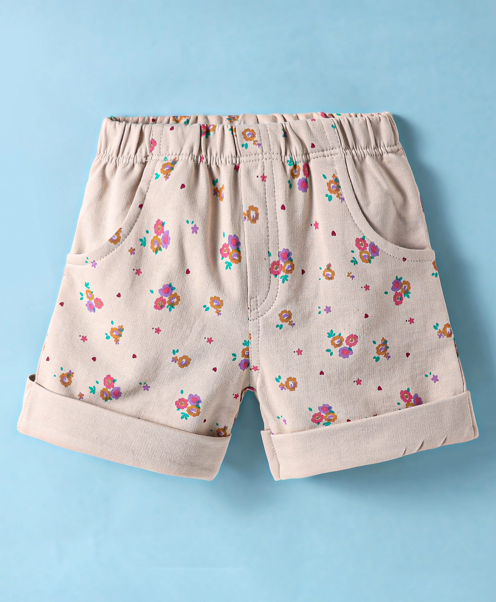 Tango Looper Knit Knee Length Shorts with Floral Print - Beige-picture-32