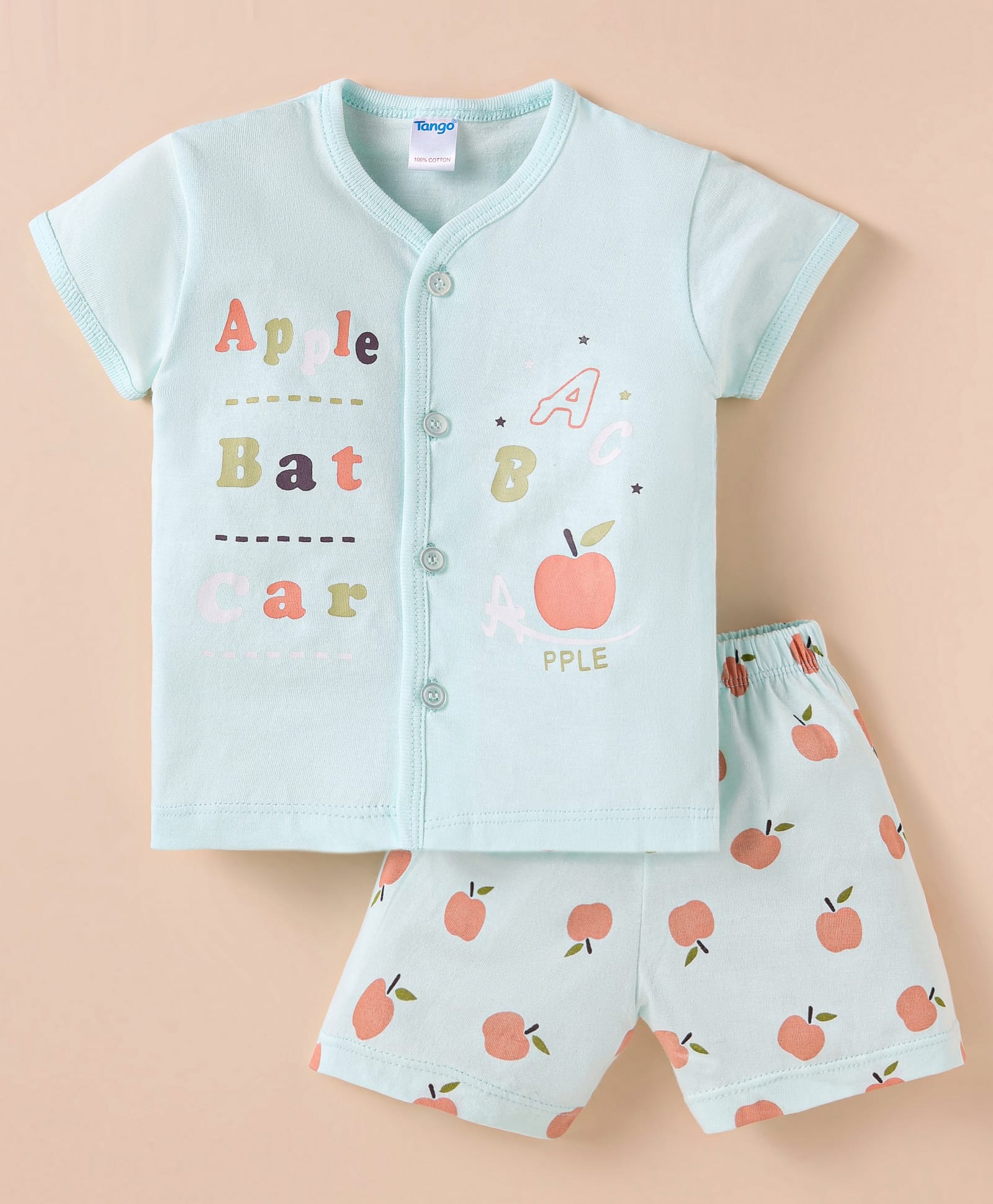 Tango Single Jersey Knit Half Sleeves Shorts Night Suit with Fruit Print - Aqua Blue-image-23