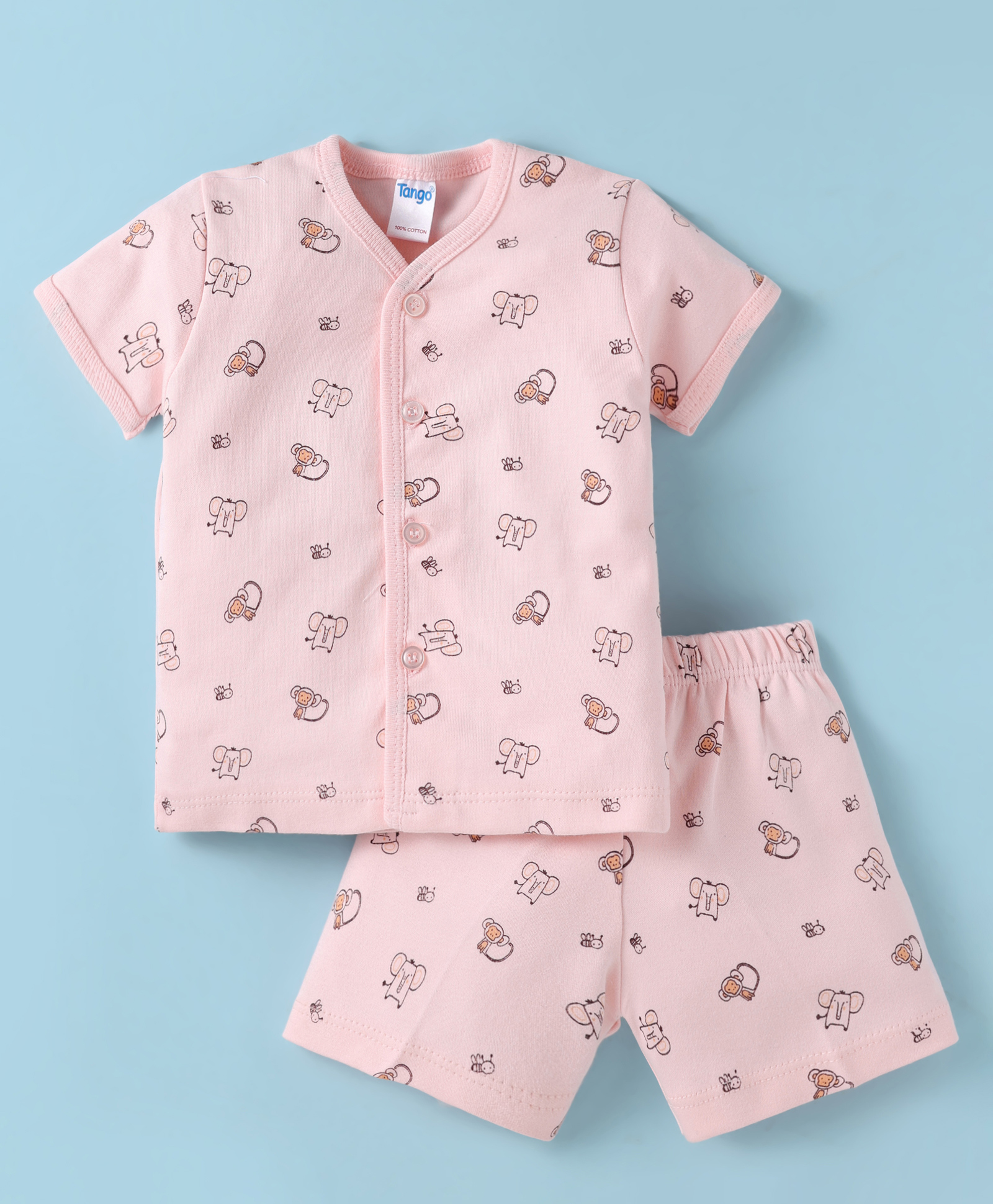 Tango Single Jersey Knit Half Sleeves Shorts Nightsuit with Animal Print - Pink-image-40