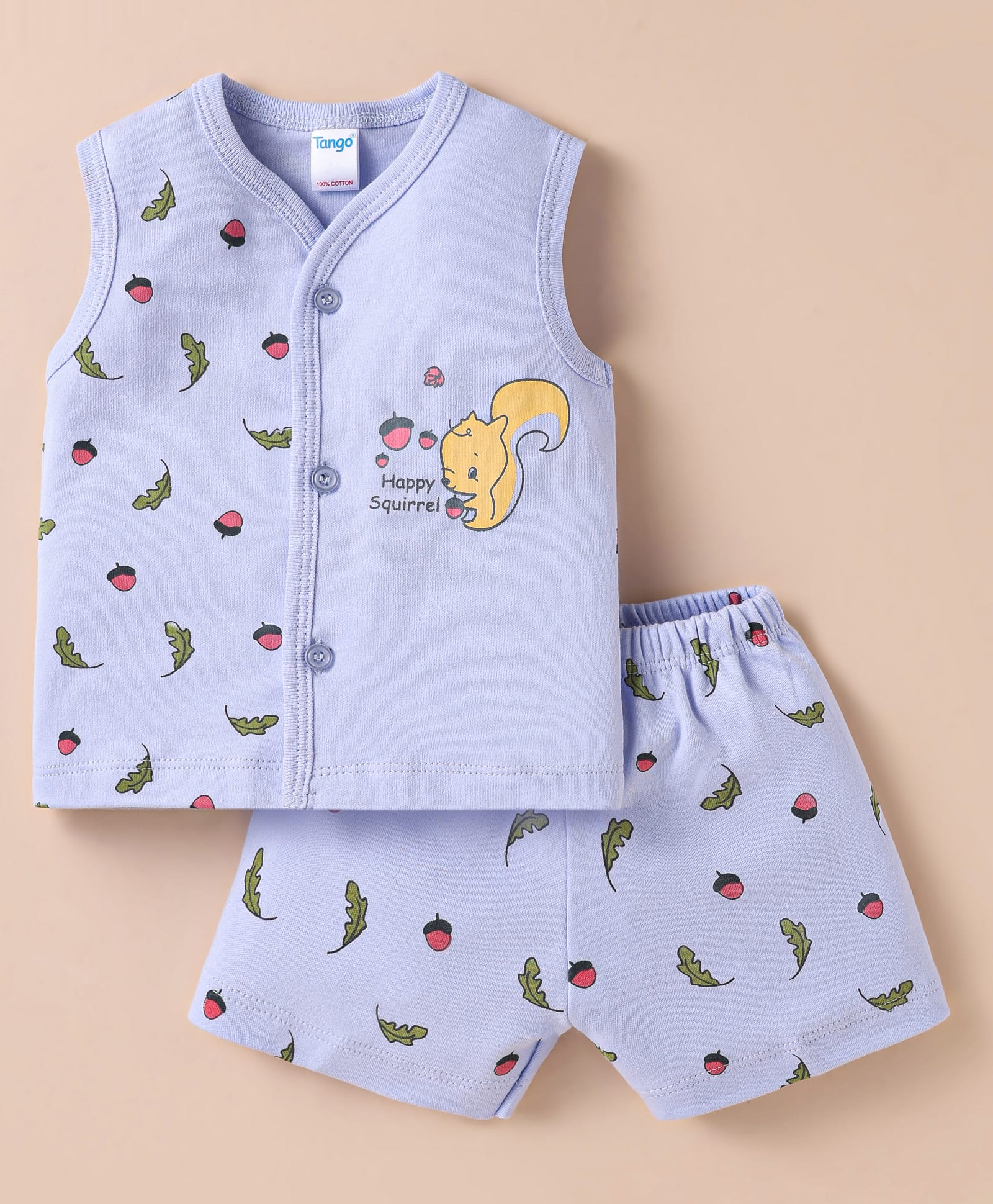 Tango Single Jersey Knit Sleeveless Shorts Nightsuit with Animal Print - Light Blue-image-42