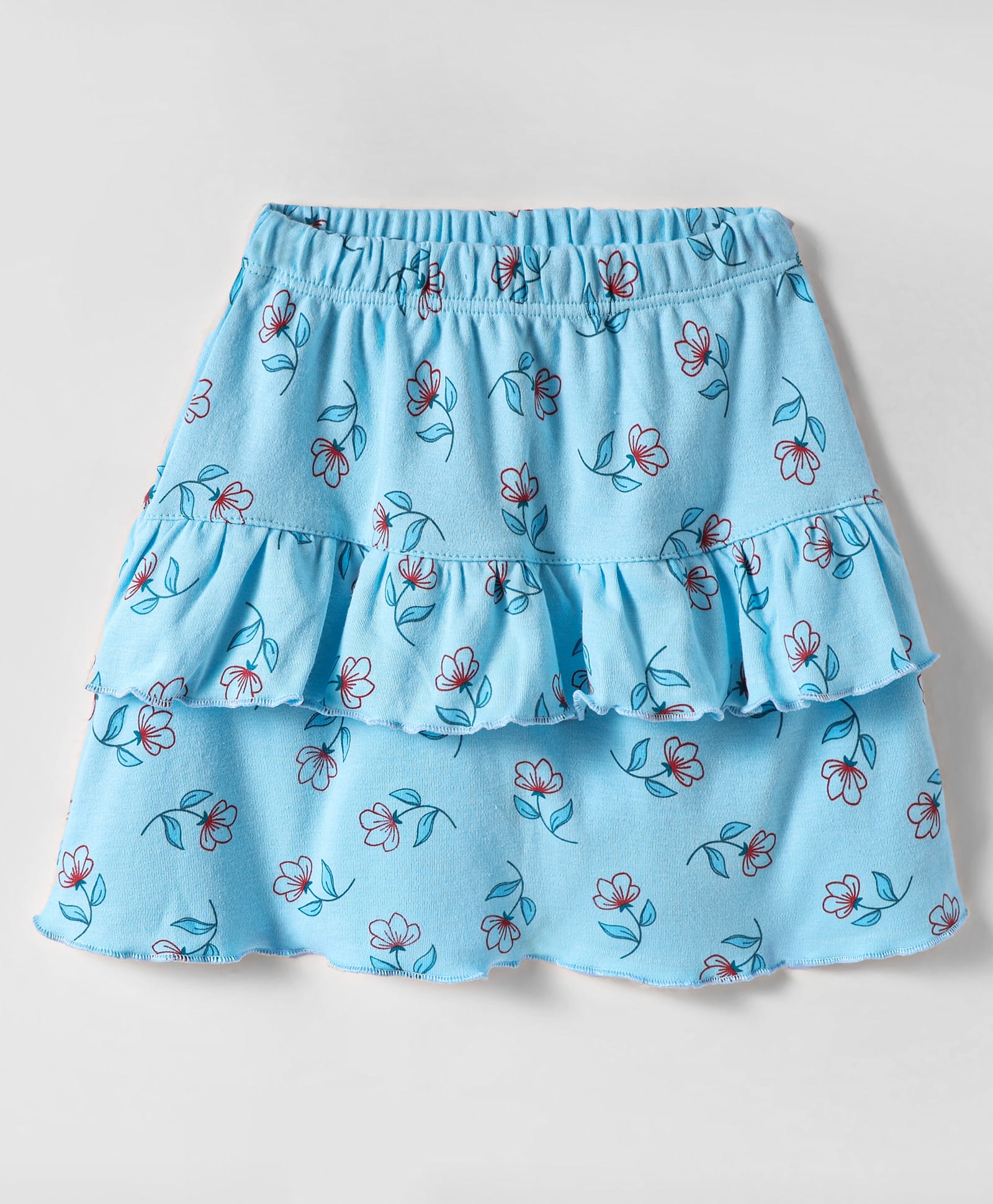 Tango Interlock Knit Knee Length Skirt With Floral Print - Light Blue-image-49