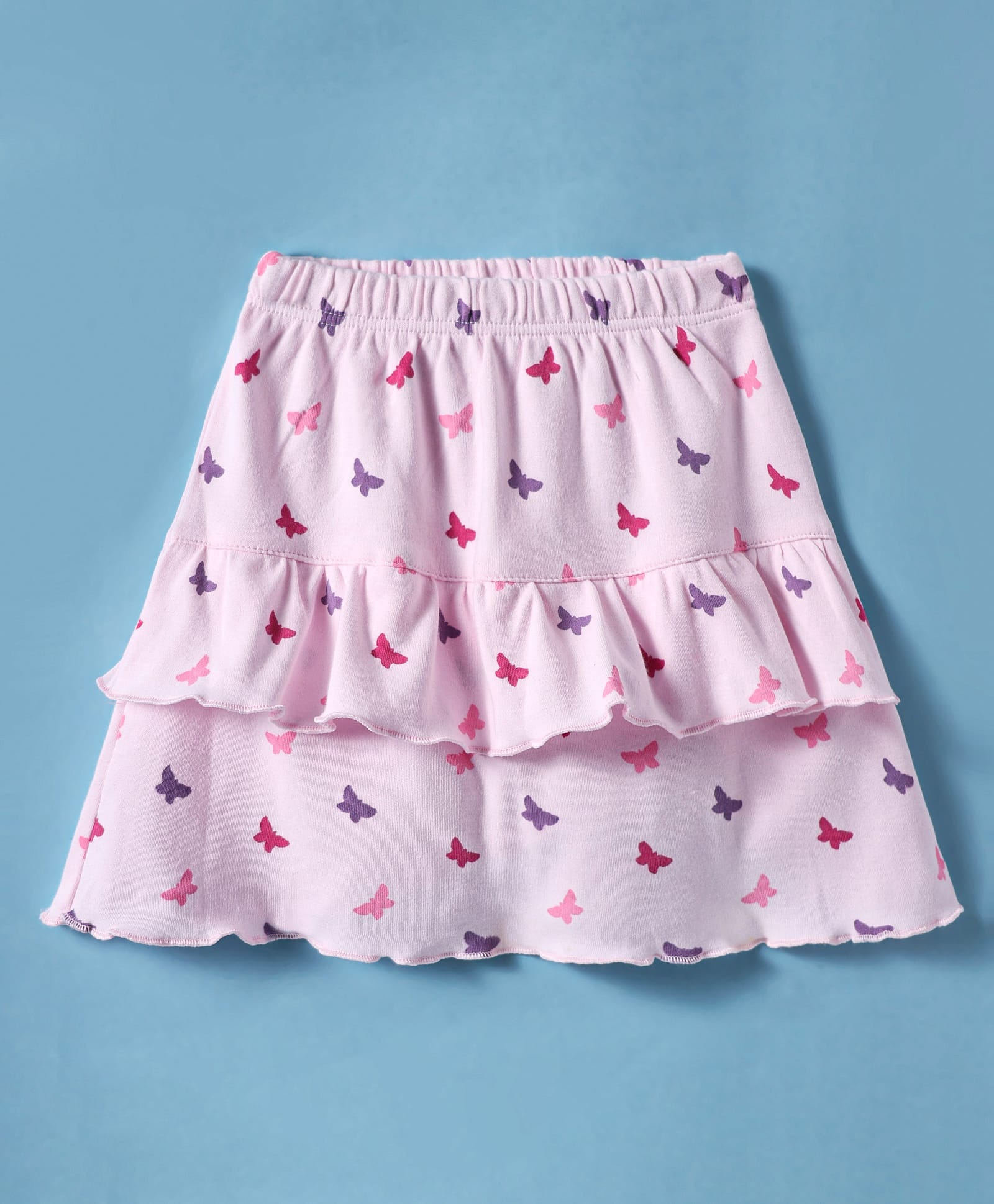 Tango Interlock Knit Knee Length Skirts with Ruffle Design & Butterfly Print - Light Pink-image-11