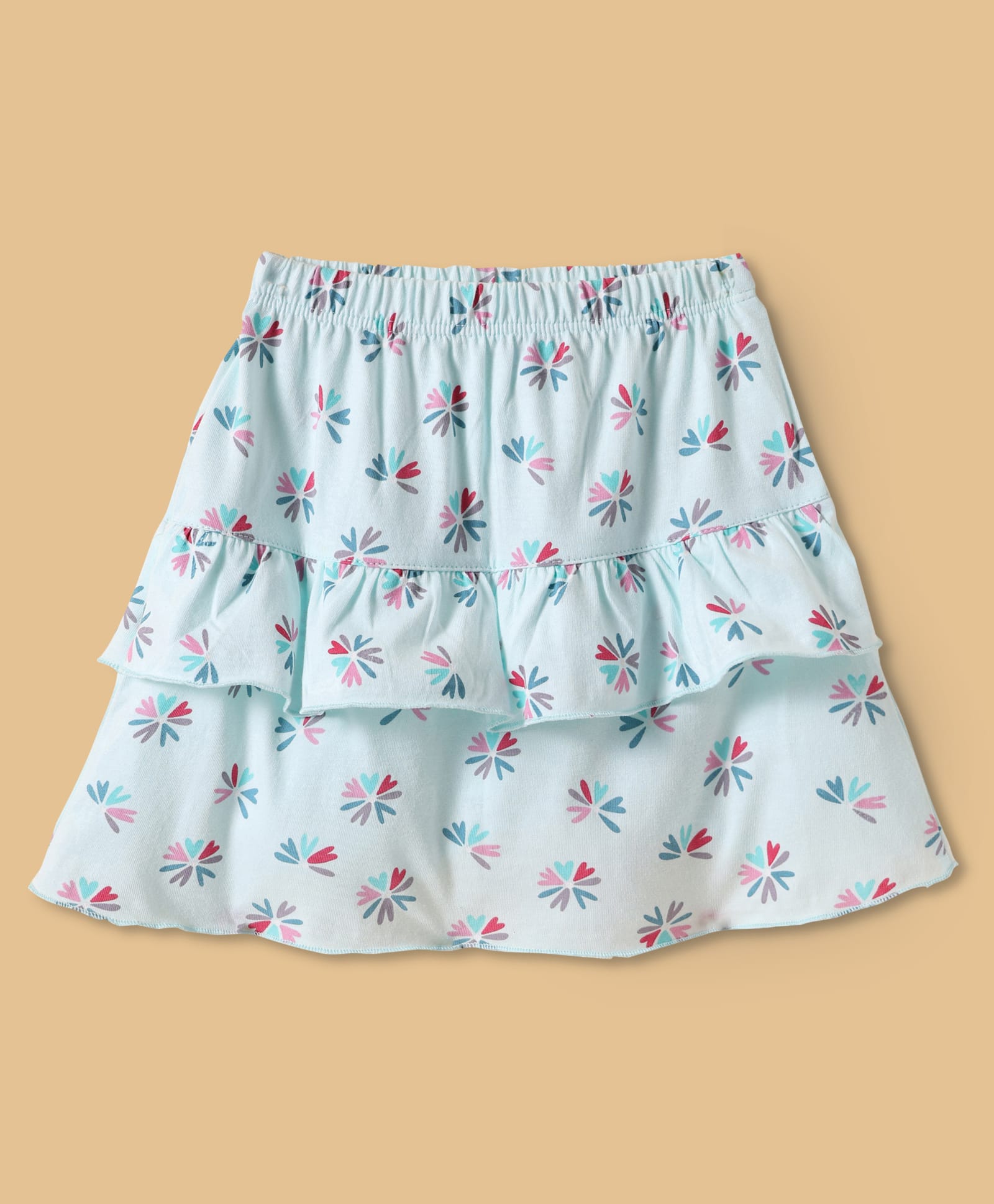 Tango Interlock Knit Knee Length Layered Skirt with Floral Print - Aqua Blue-picture-12