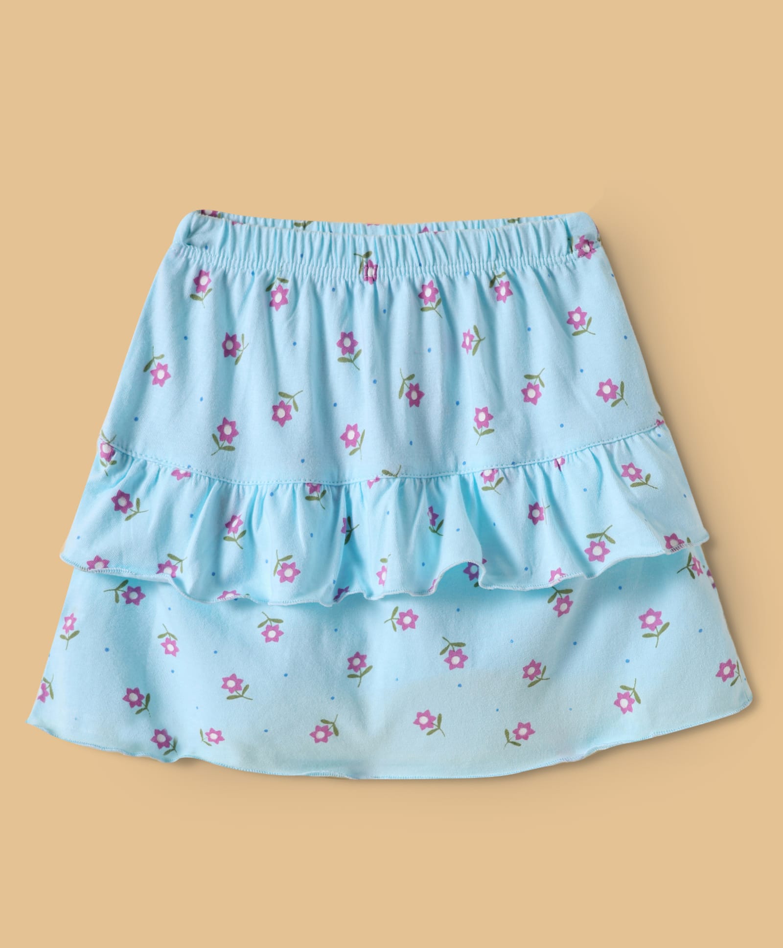 Tango Interlock Knit Knee Length Layered Skirt with Floral Print - Aqua Blue-picture-23