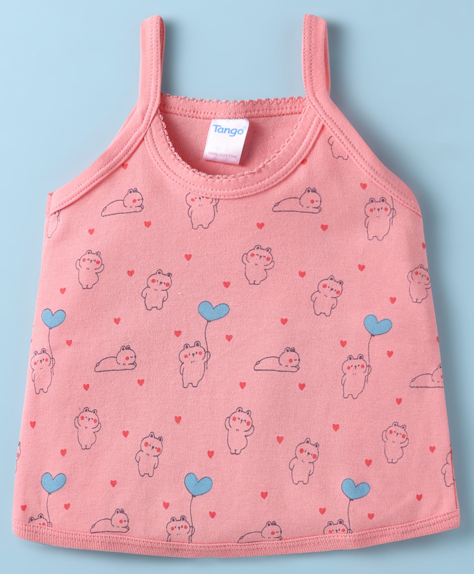 Tango Single Jersey Knit Sleeveless Slip With Teddy Bear & Heart Print - Coral-image-29
