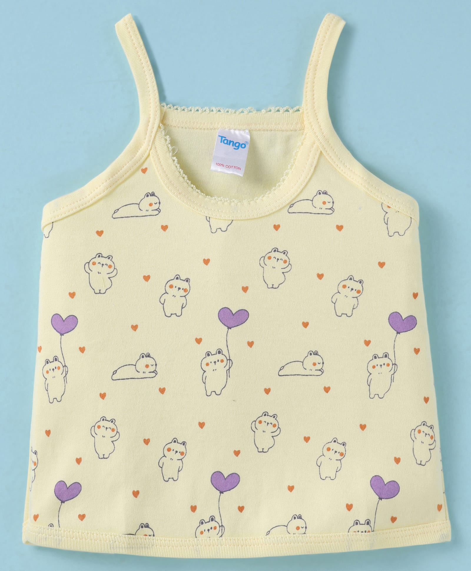 Tango Single Jersey Knit Sleeveless Slip With Teddy Bear & Heart Print - Yellow-picture-21
