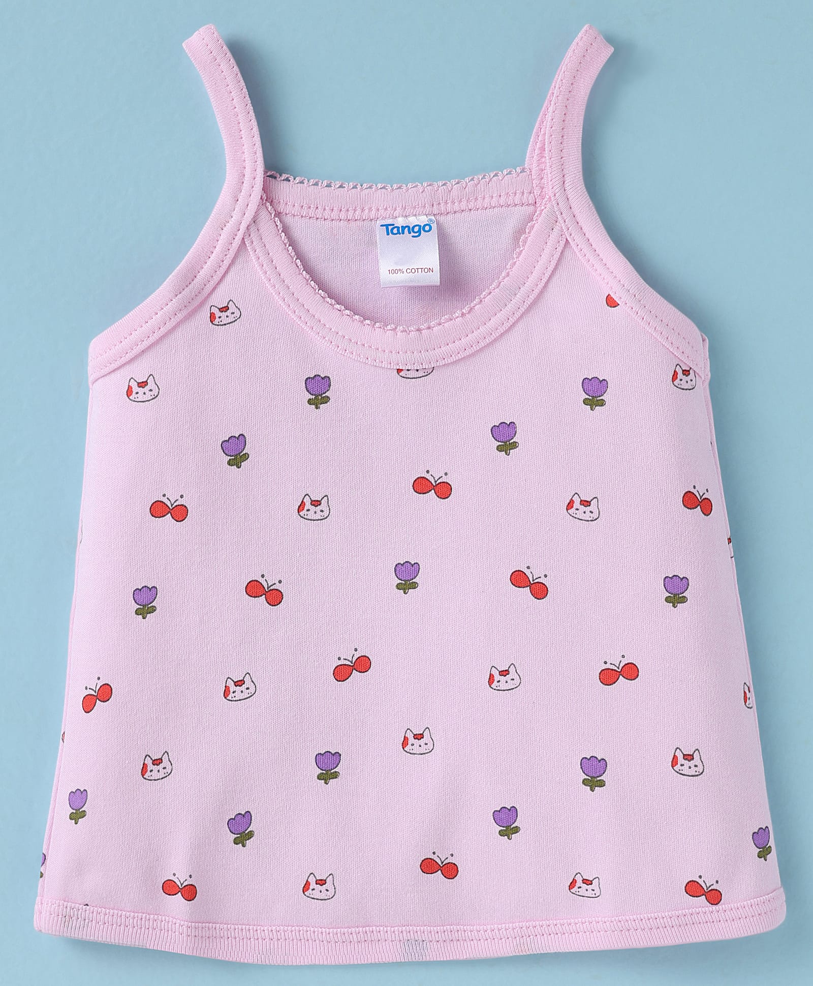 Tango Single Jersey Knit Sleeveless Slip With Cat & Floral Print - Pink-image-39