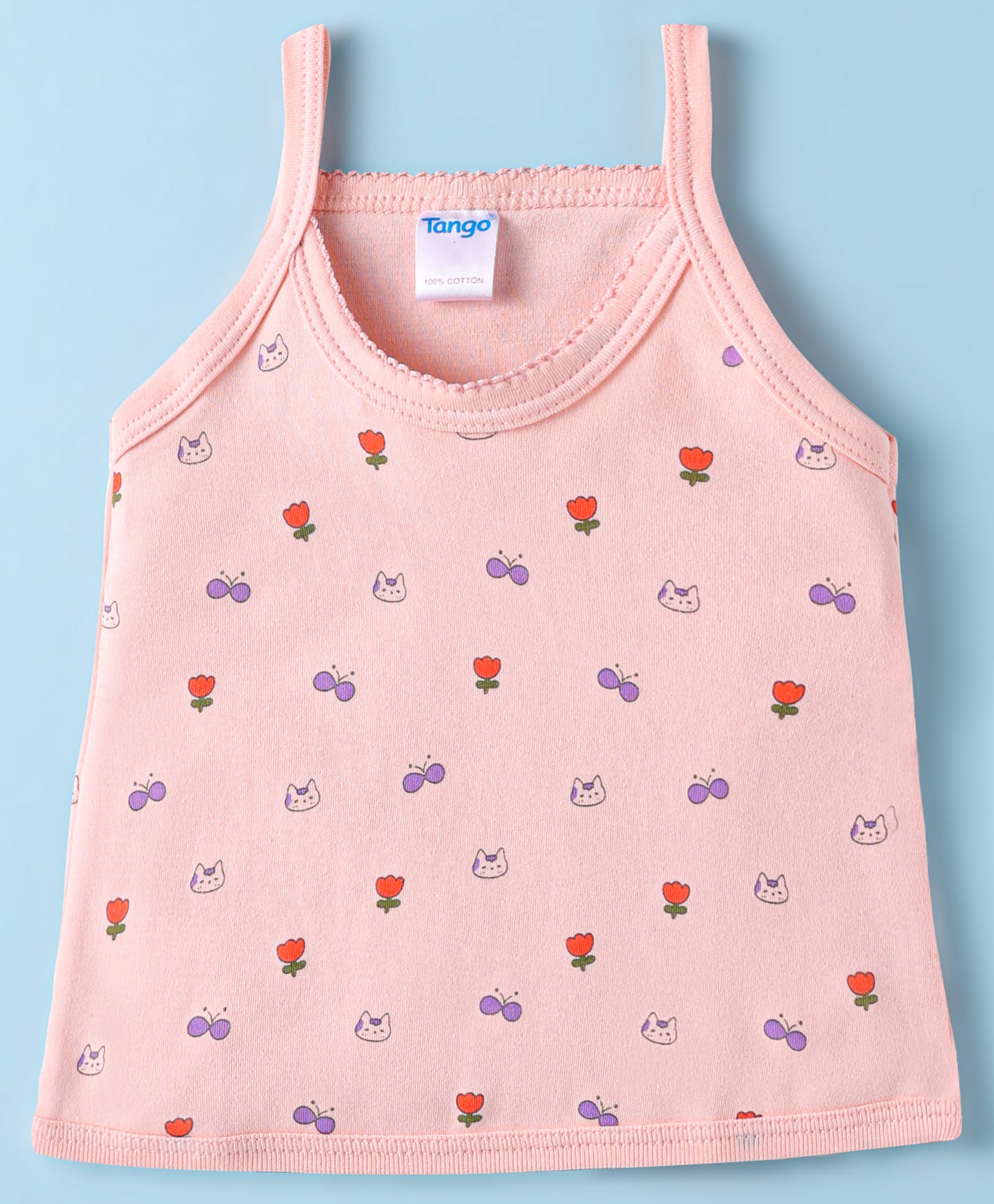 Tango Single Jersey Knit Sleeveless Slip With Cat & Floral Print - Peach-picture-11