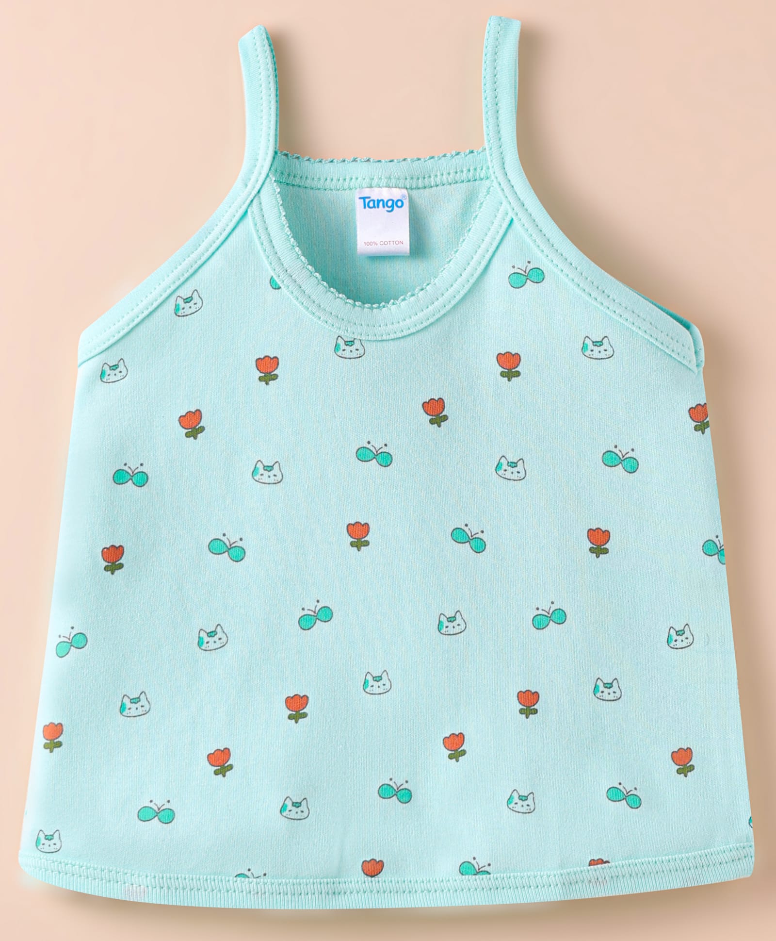 Tango Single Jersey Knit Sleeveless Slip With Cat & Floral Print - Sea Green-picture-48