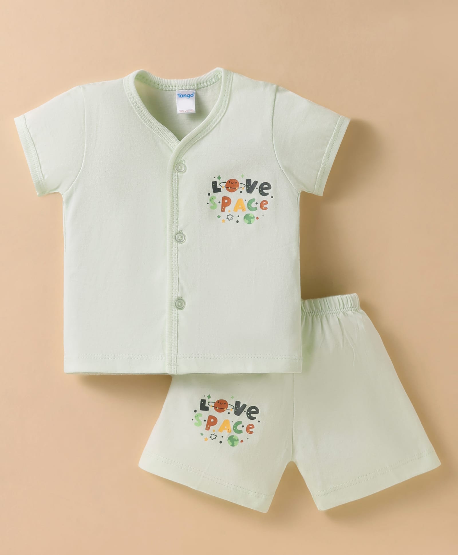 Tango Single Jersey Knit Half Sleeves Shorts Nightsuit with Love Space Text Print - Light Blue-picture-16