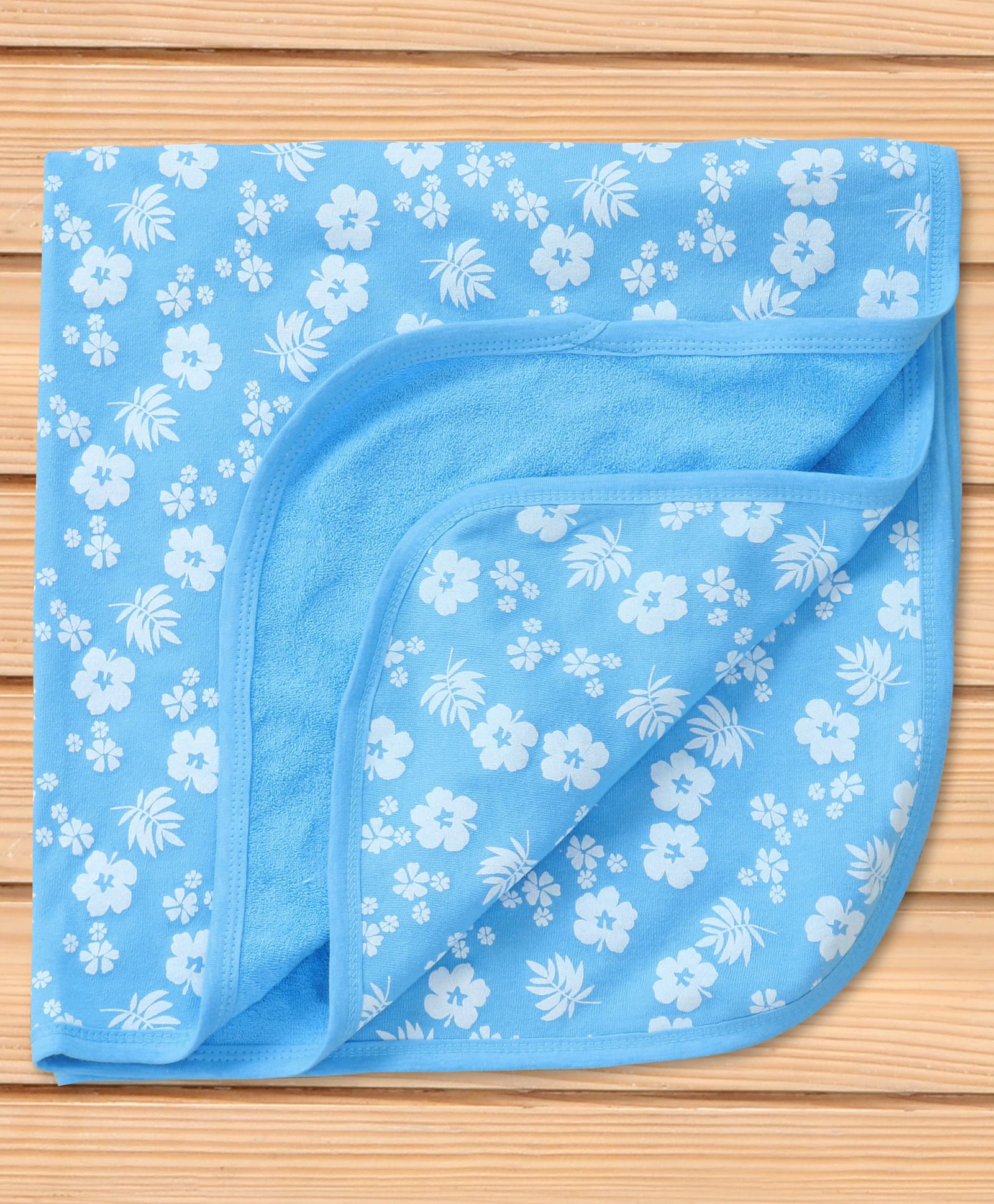 Babyhug Knit Terry Towel with Floral Print L 77 x B 74 cm - Light Blue-image-30