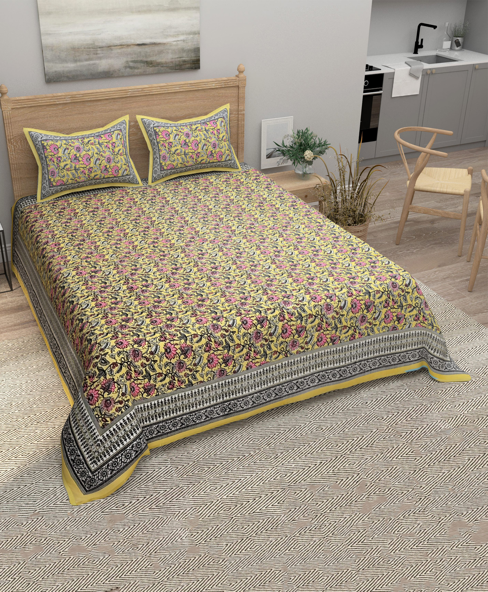 Bombay Spreads 100 Percent Cotton King Size Bedsheet With 2 Pillow Covers With 140 Thread Count - Beige-image-48