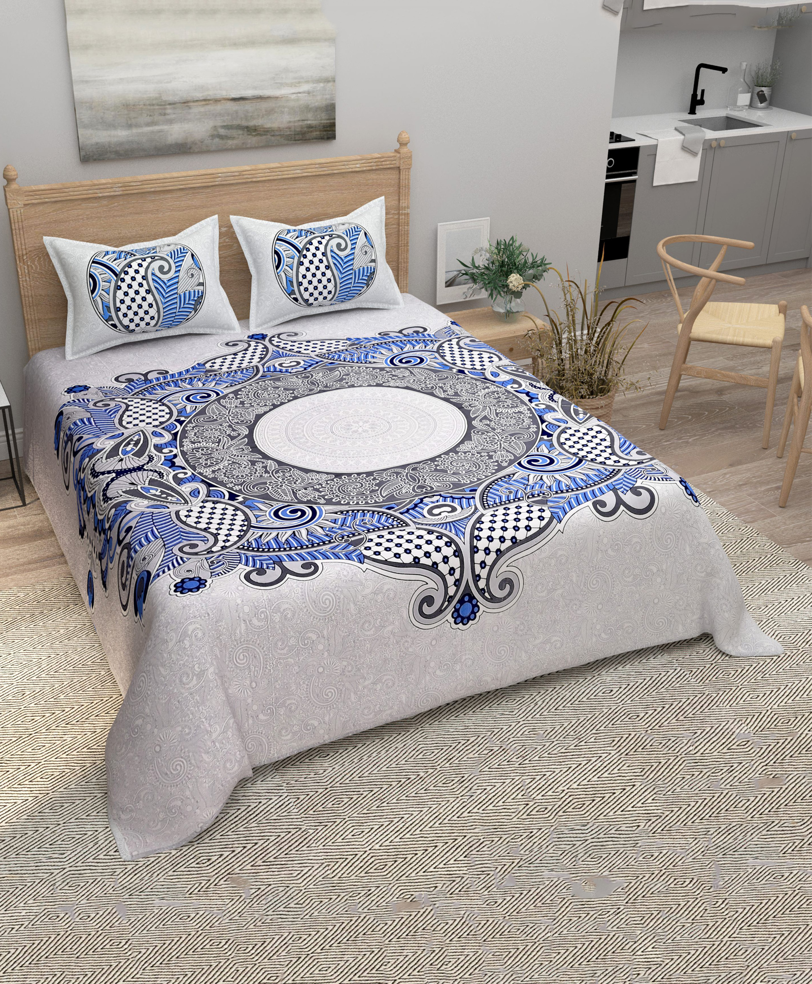 Bombay Spreads 100 Percent Cotton Blue Color King Size Bedsheet With 2 Pillow Covers 140 Thread Count-image-39