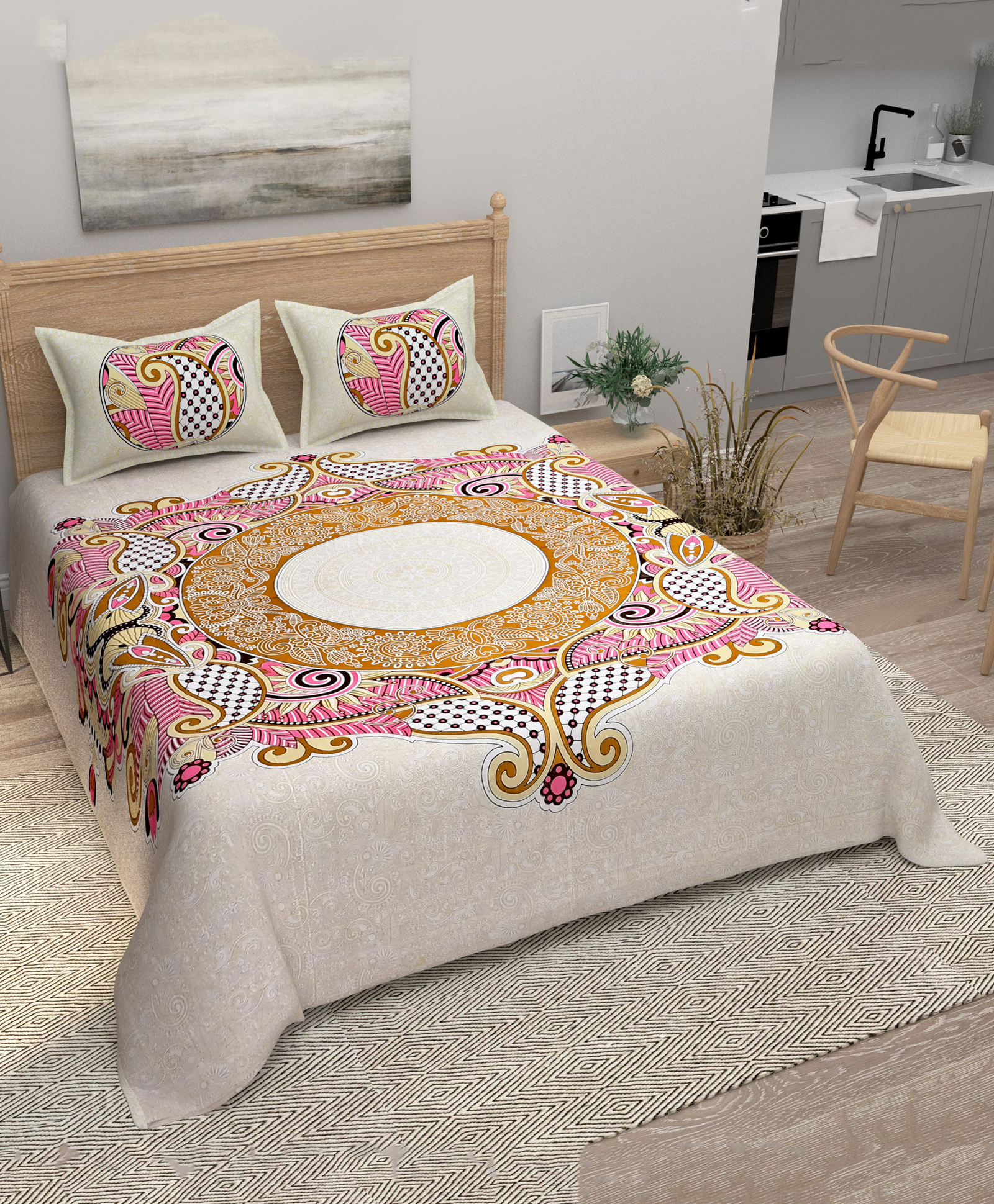 Bombay Spreads 100 Percent Cotton Pink Color King Size Bedsheet With 2 Pillow Covers 140 Thread Count-image-44