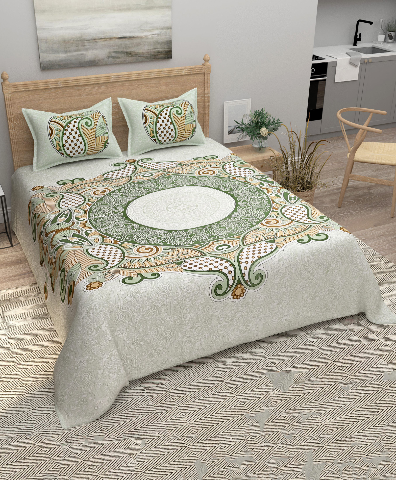 Bombay Spreads 100 Percent Cotton Turquiose Color King Size Bedsheet With 2 Pillow Covers 140 Thread Count-image-46