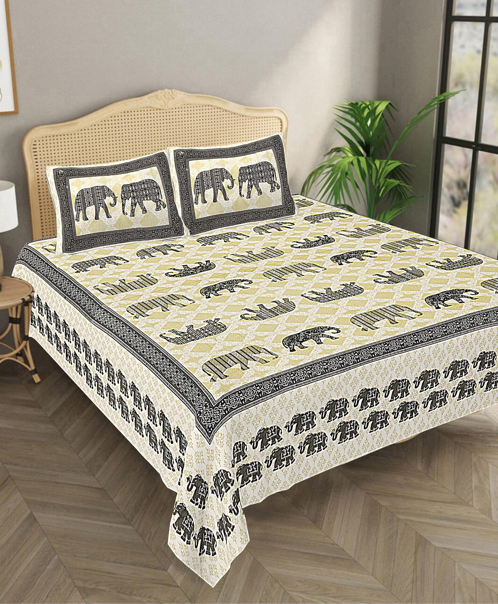 Bombay Spreads 100 Percent Cotton Gray Color King Size Bedsheet With 2 Pillow Cover 140 Thread Count-image-49