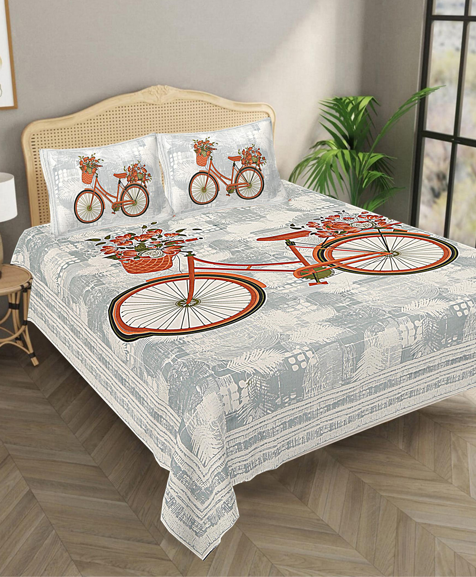 Bombay Spreads 100 Percent Cotton Gray Color King Size Bedsheet With 2 Pillow Cover 140 Thread Count-image-10