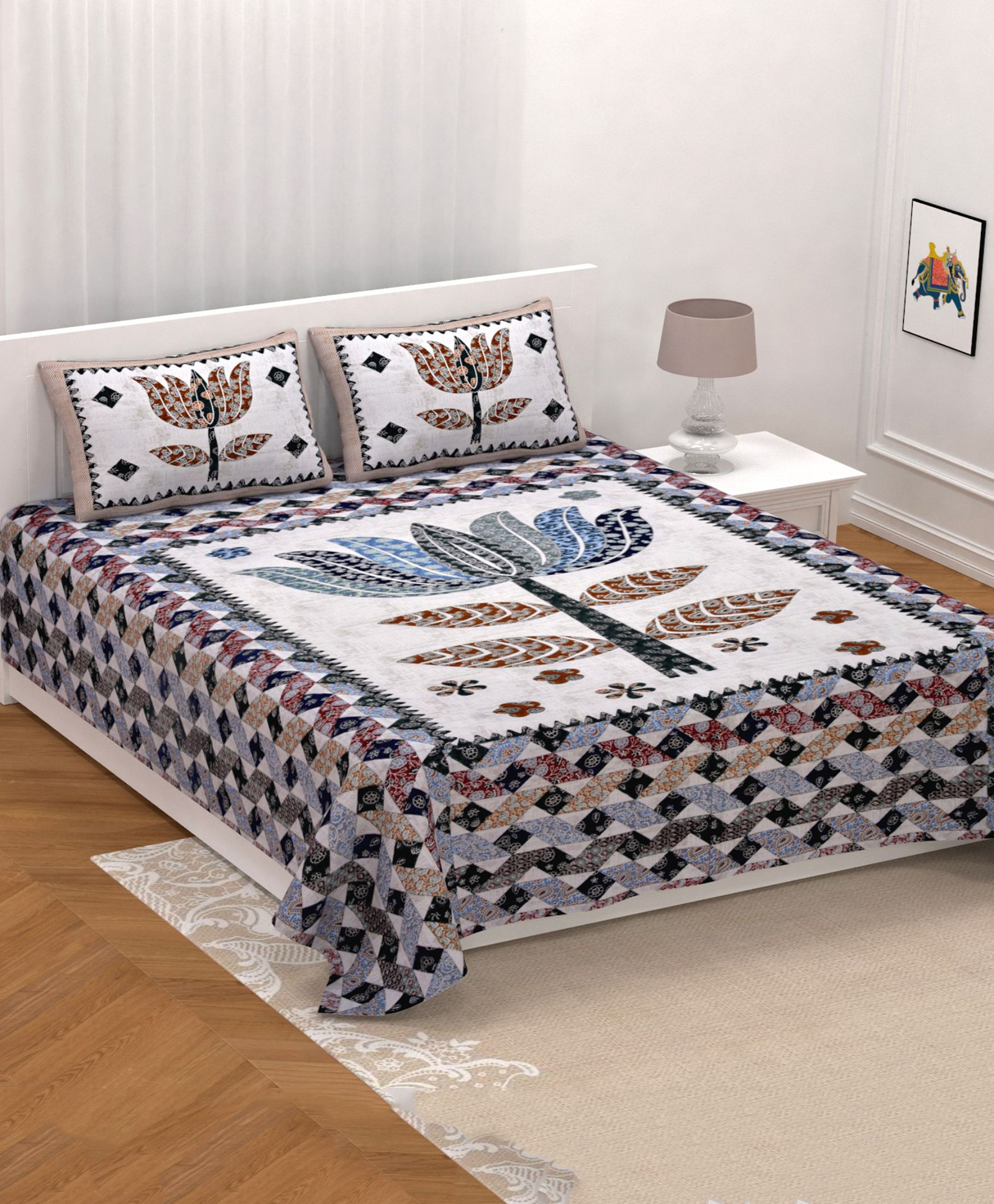 Bombay Spreads 210 TC Blue Color 100 Percent Perimum Cotton King Size Bedsheet With 2 Pillow Cover 228 x 274 cm(SCBadmeri1607_blue) 180 Thread Count