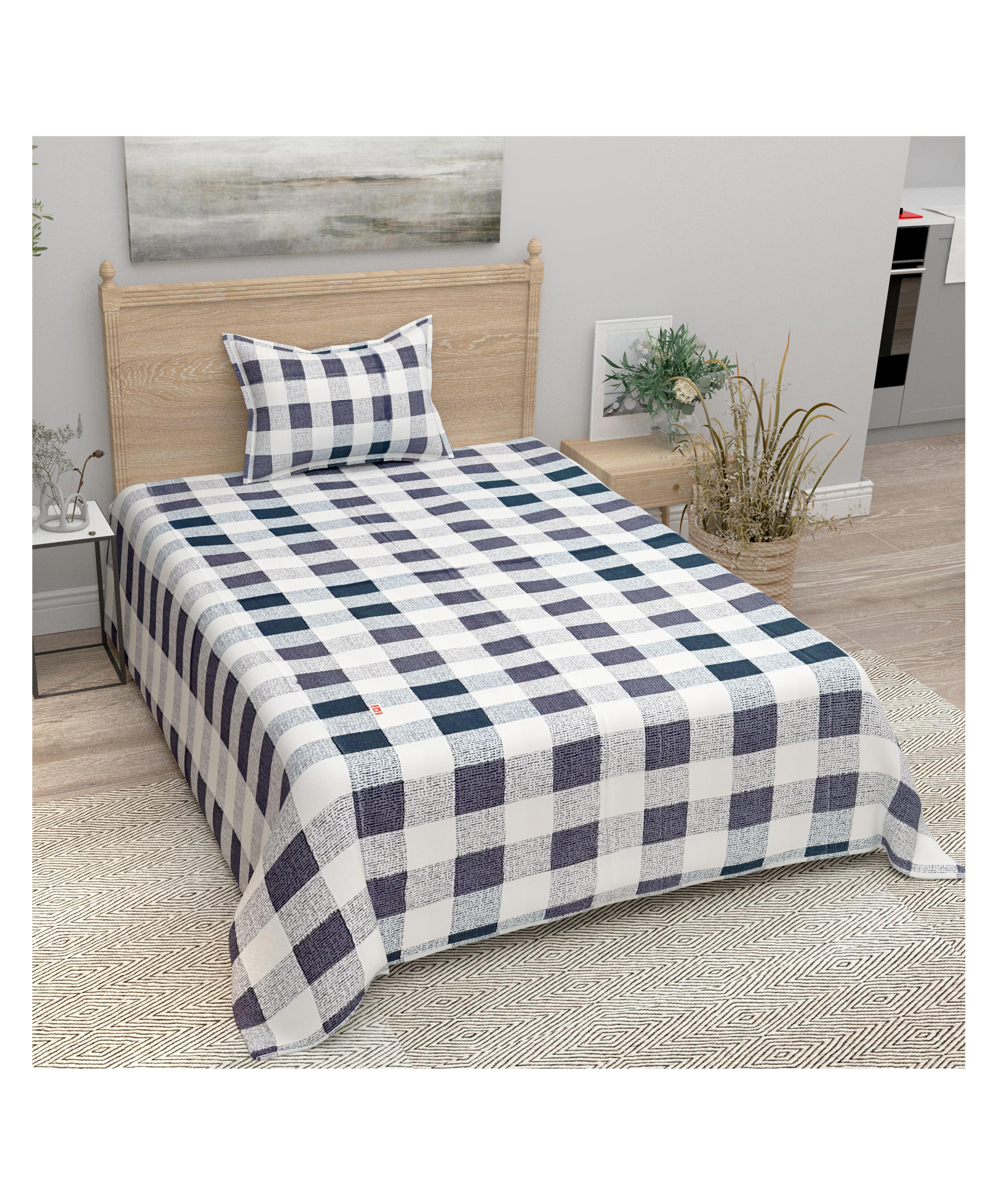 Bombay Spreads Grey Color 100 Percent Cotton Single Bedsheet With 1 Pillow Cover144 Thread Count-picture-22