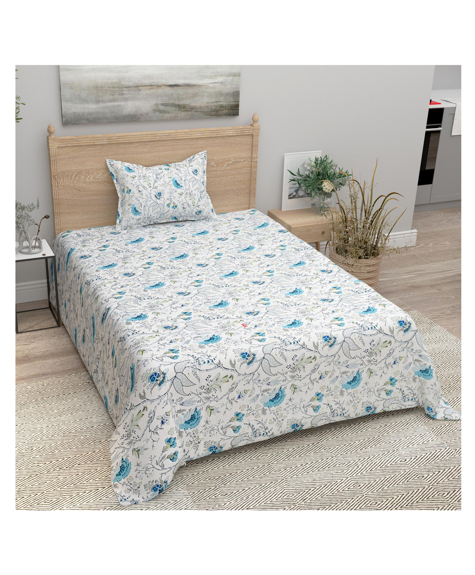Bombay Spreads Skyblue Color 100 Percent Cotton Single Bedsheet With 1 Pillow Cover 144 Thread Count-image-10