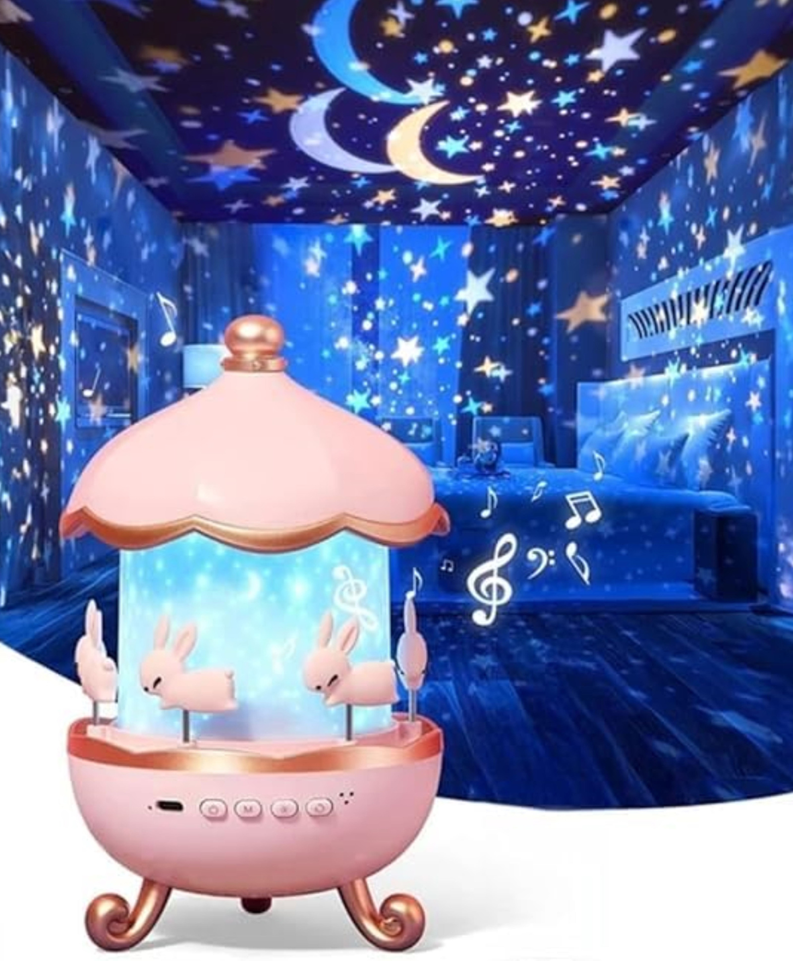 Ji and Ja Rotating Cabin Projector Lamp Star Projector Night Light for Kids Baby Sound Machine Night Light for Room Decor Kids Night Lights for Bedroom Battery not Included)