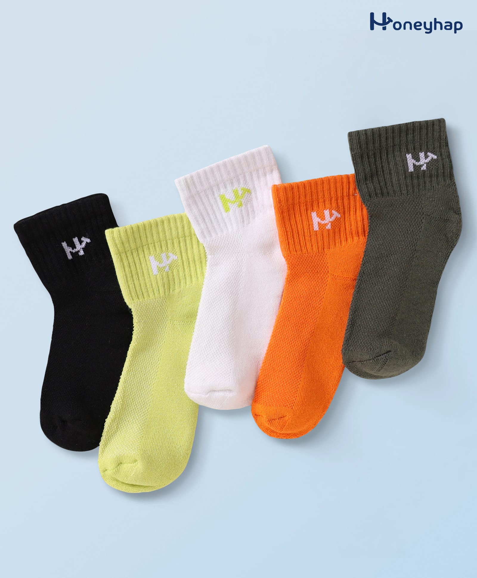 Honeyhap Cotton Knit Bamboo Spandex Ankle Length Solid Colour Socks - Black & White-image-35