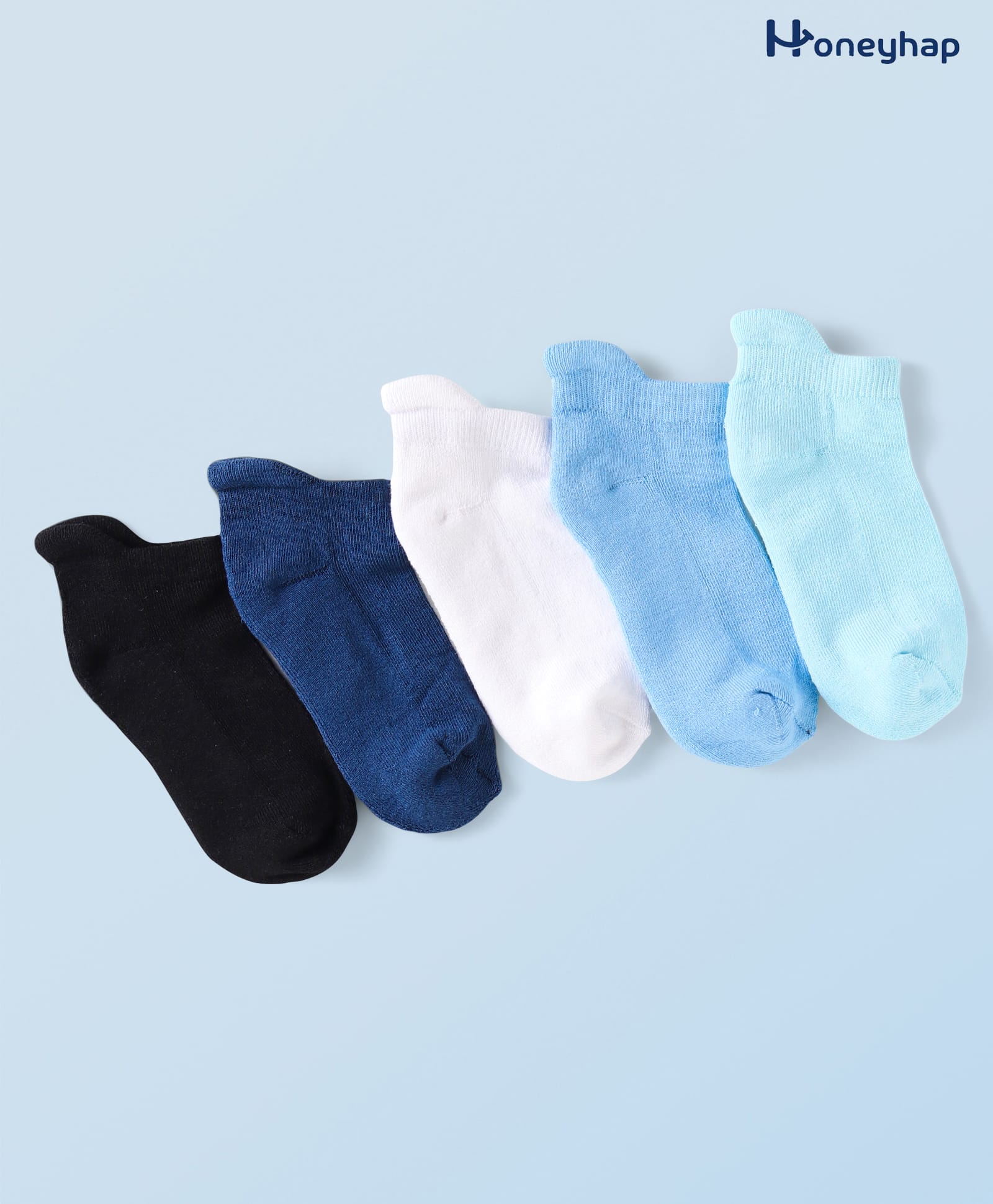 Honeyhap Premium Cotton Bamboo Spandex Knit Ankle Length Solid Color Socks with Bio Finish Pack of 5 - Baltic Sea Atomizer Black Navy & White-image-32
