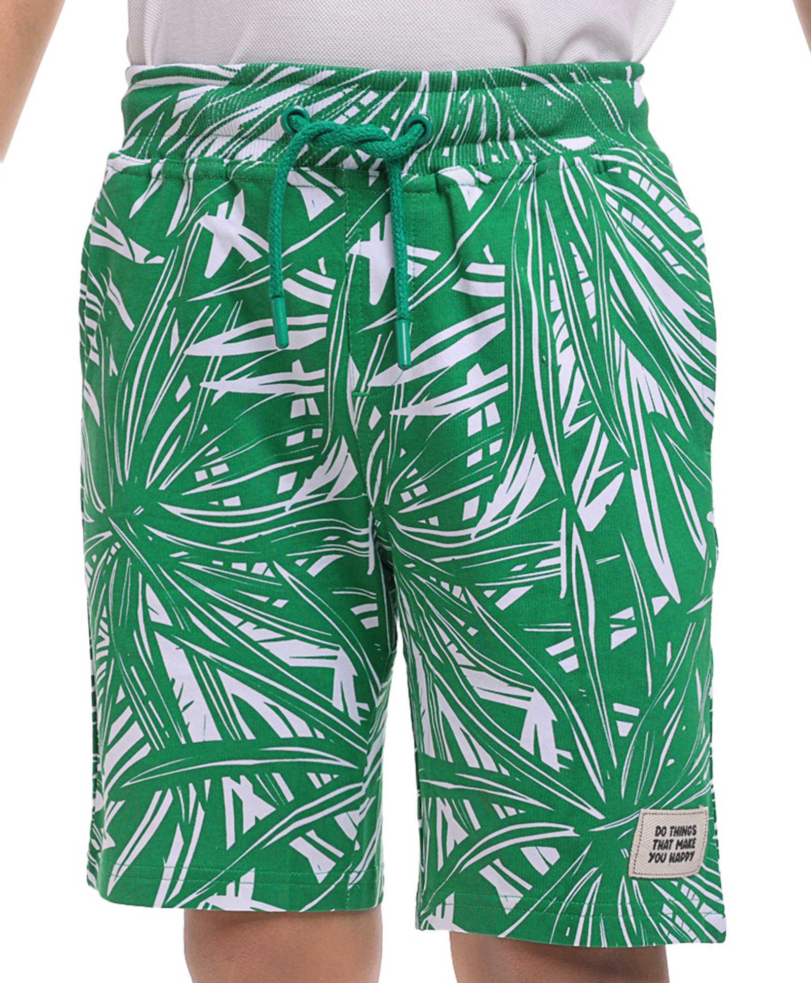 Pine Kids Looper Knit Above Knee Length Shorts With Leaf Print - Green-picture-24